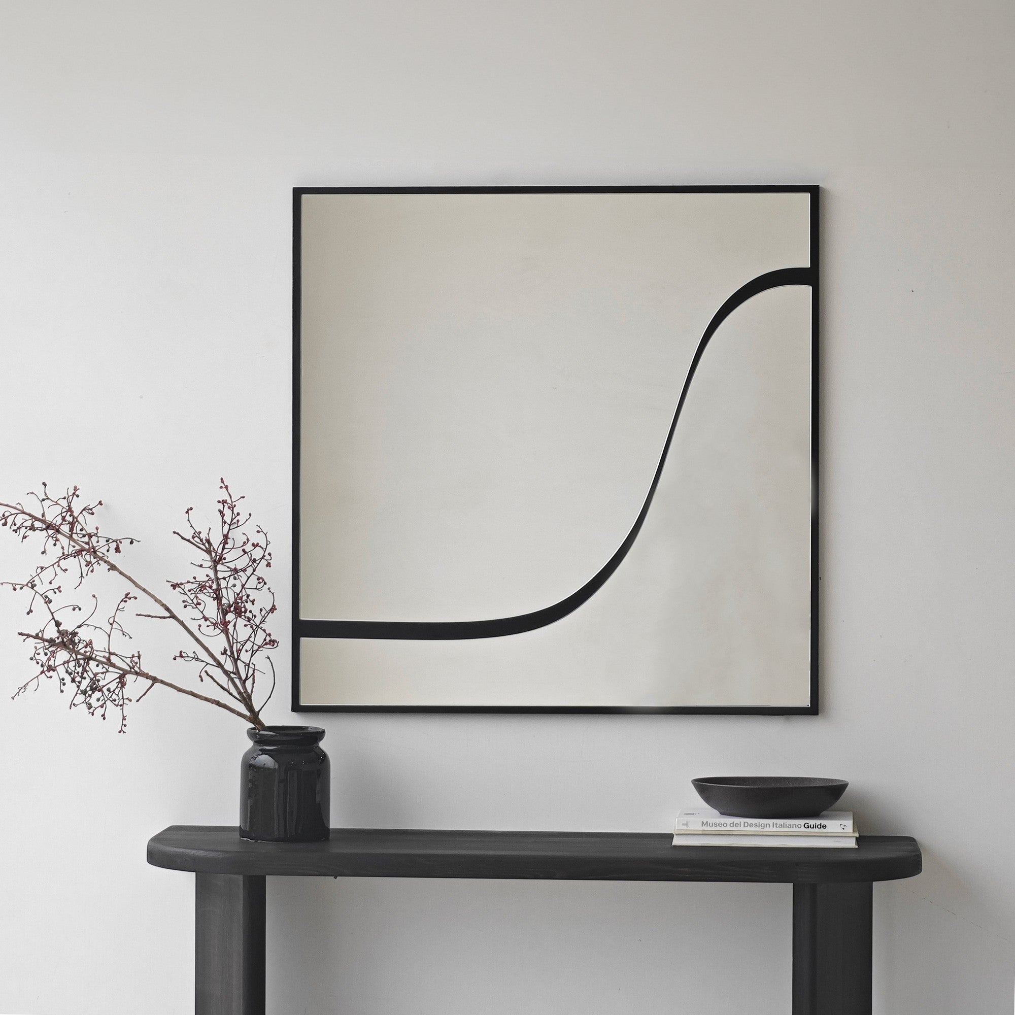 Espelho elegante de parede preto, 70 x 70 cm | Painel de partículas 100% revestido em melamina, cintas de PVC | Design ajustável e ecológico para espaços modernos