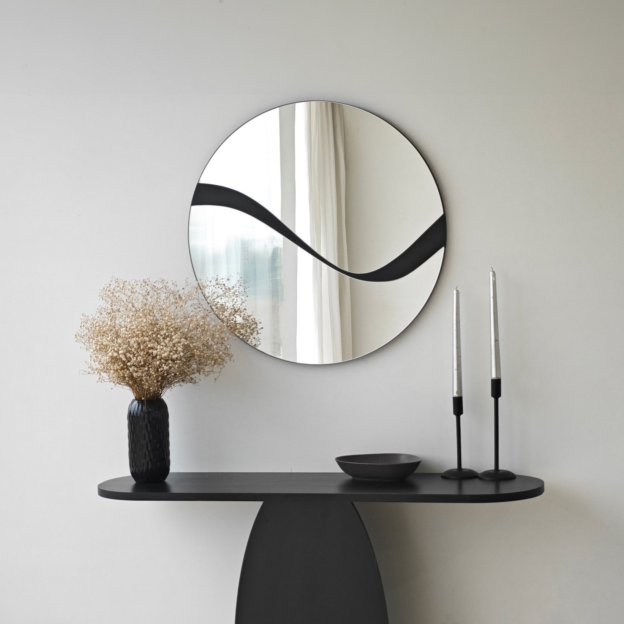 Espelho elegante de parede preto, 70 x 70 cm | Painel de partículas 100% revestido em melamina, cintas de PVC | Design ajustável e ecológico para espaços modernos