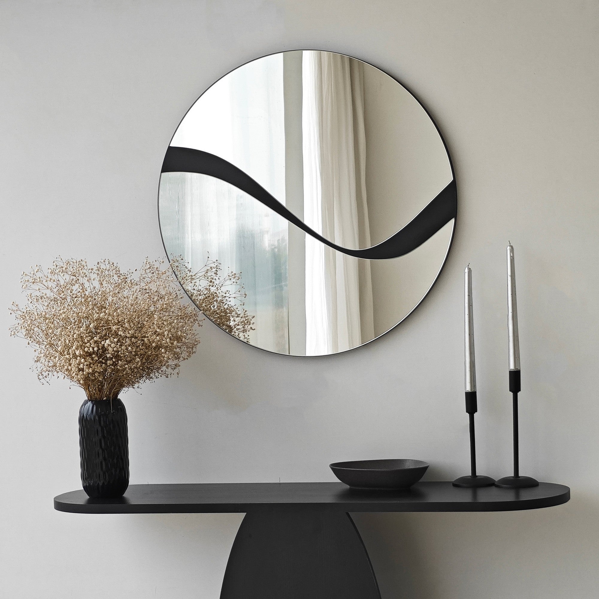 Espelho elegante de parede preto, 70 x 70 cm | Painel de partículas 100% revestido em melamina, cintas de PVC | Design ajustável e ecológico para espaços modernos