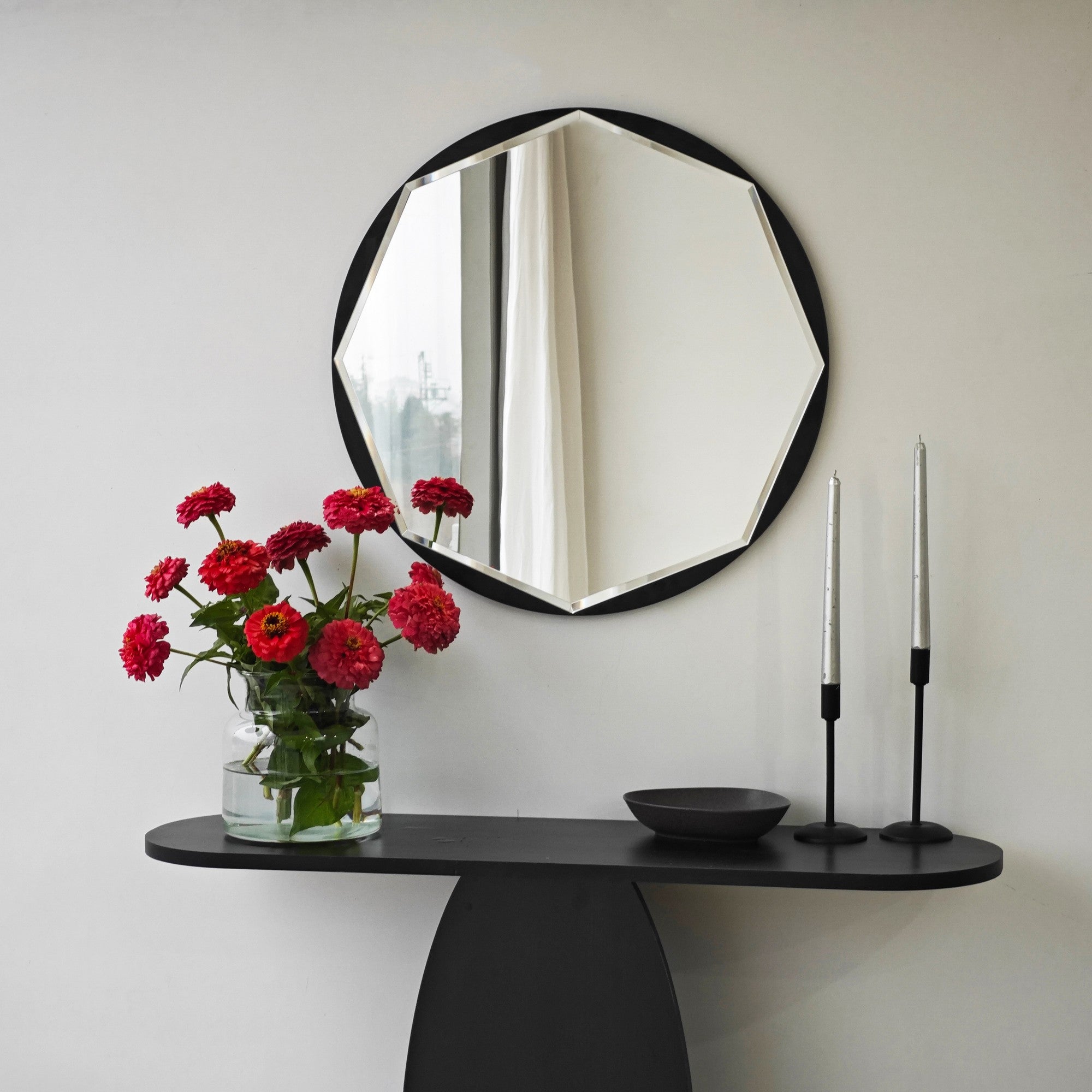 Espelho elegante de parede preto, 60 x 60 cm | Painel de partículas 100% revestido em melamina, cintas de PVC | Design Flotal-E ajustável e ecológico