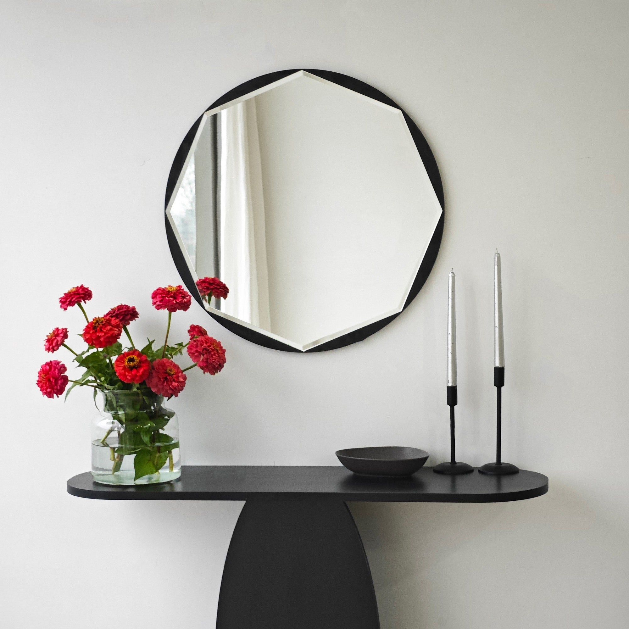 Espelho elegante de parede preto, 60 x 60 cm | Painel de partículas 100% revestido em melamina, cintas de PVC | Design Flotal-E ajustável e ecológico