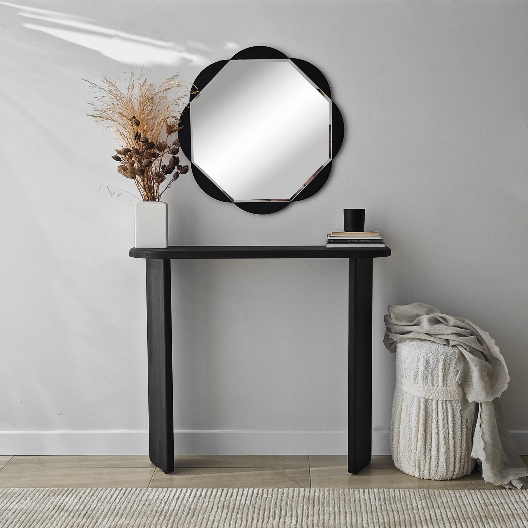 Espelho elegante de parede preto, 65 x 65 cm | Painel de partículas 100% revestido em melamina, cintas de PVC | Design ajustável e ecológico para espaços modernos