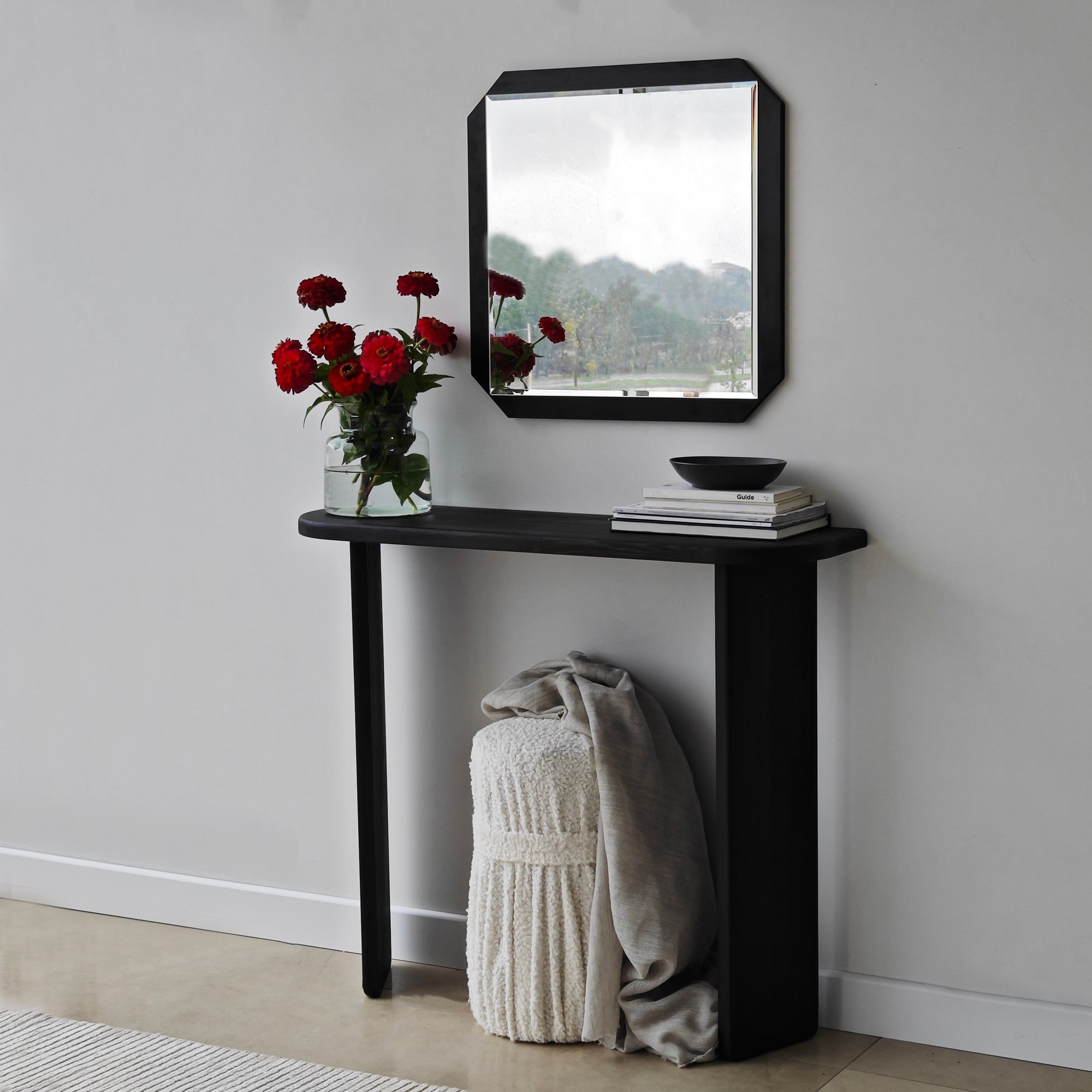 Espelho elegante de parede preto, 70 x 70 cm | Painel de partículas 100% revestido em melamina, cintas de PVC | Design ajustável e ecológico para espaços modernos