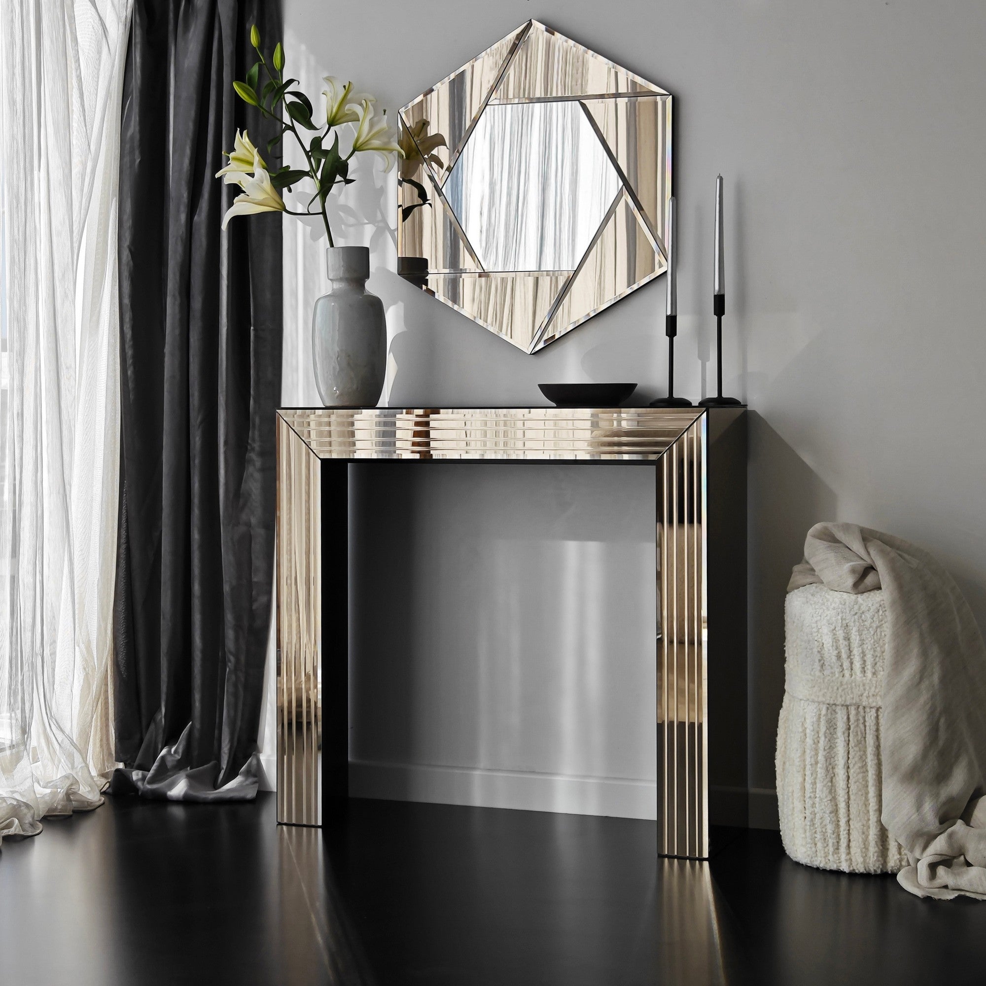 Espelho de parede elegante em bronze, 60 x 70 cm | Painel de partículas 100% revestido em melamina, cintas de PVC | Design Flotal-E ajustável e ecológico
