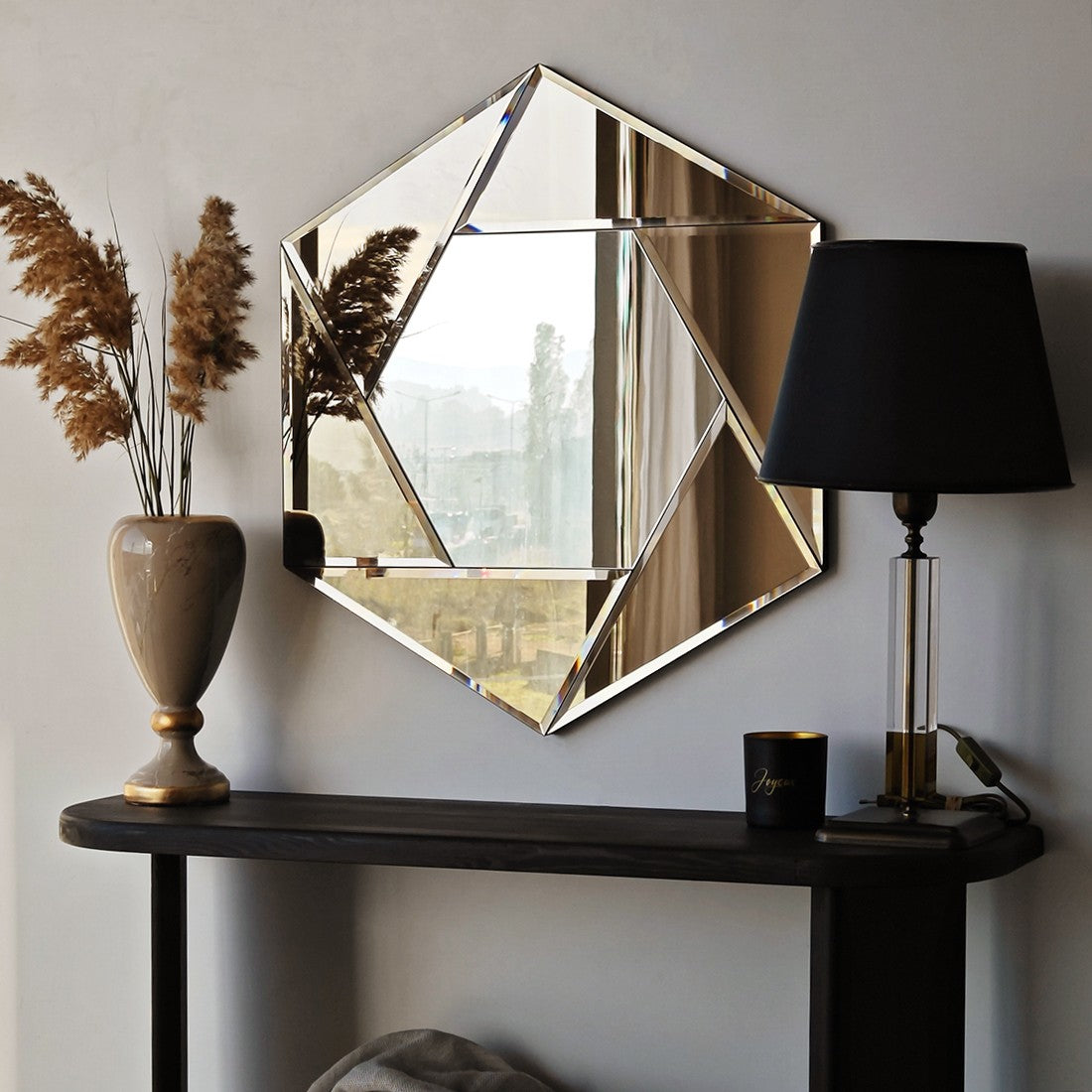 Espelho de parede elegante em bronze, 60 x 70 cm | Painel de partículas 100% revestido em melamina, cintas de PVC | Design Flotal-E ajustável e ecológico