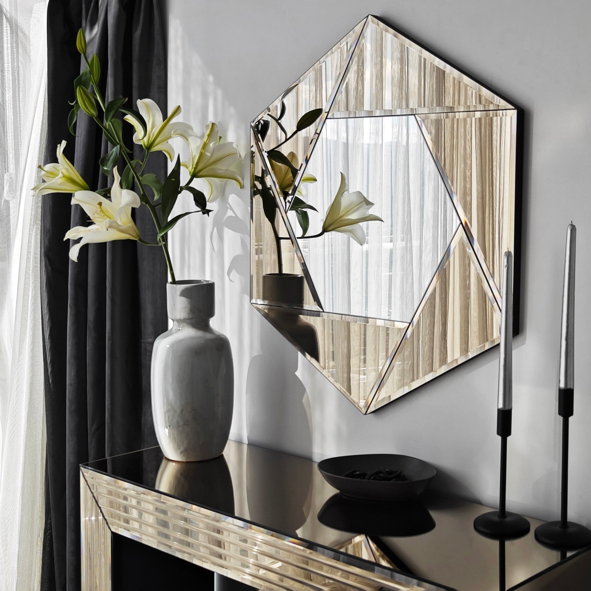 Espelho de parede elegante em bronze, 60 x 70 cm | Painel de partículas 100% revestido em melamina, cintas de PVC | Design Flotal-E ajustável e ecológico