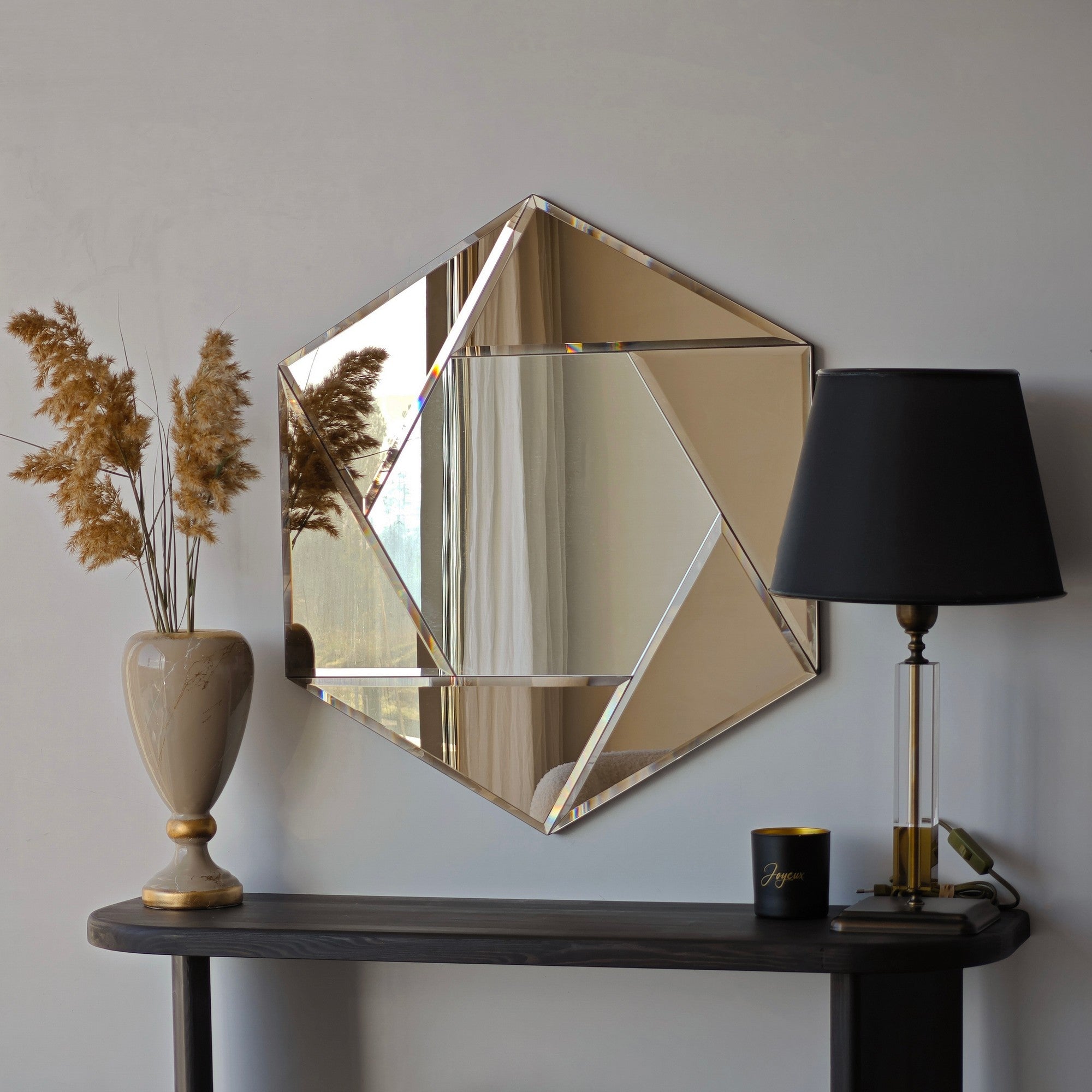 Espelho de parede elegante em bronze, 60 x 70 cm | Painel de partículas 100% revestido em melamina, cintas de PVC | Design Flotal-E ajustável e ecológico
