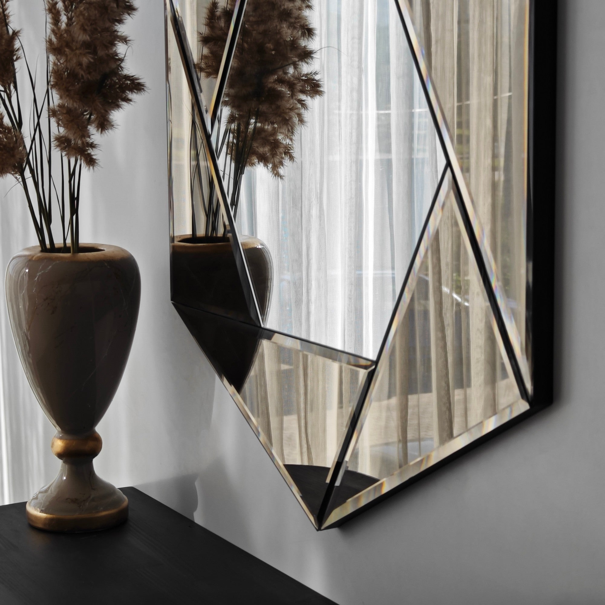 Espelho de parede elegante em bronze, 60 x 70 cm | Painel de partículas 100% revestido em melamina, cintas de PVC | Design Flotal-E ajustável e ecológico
