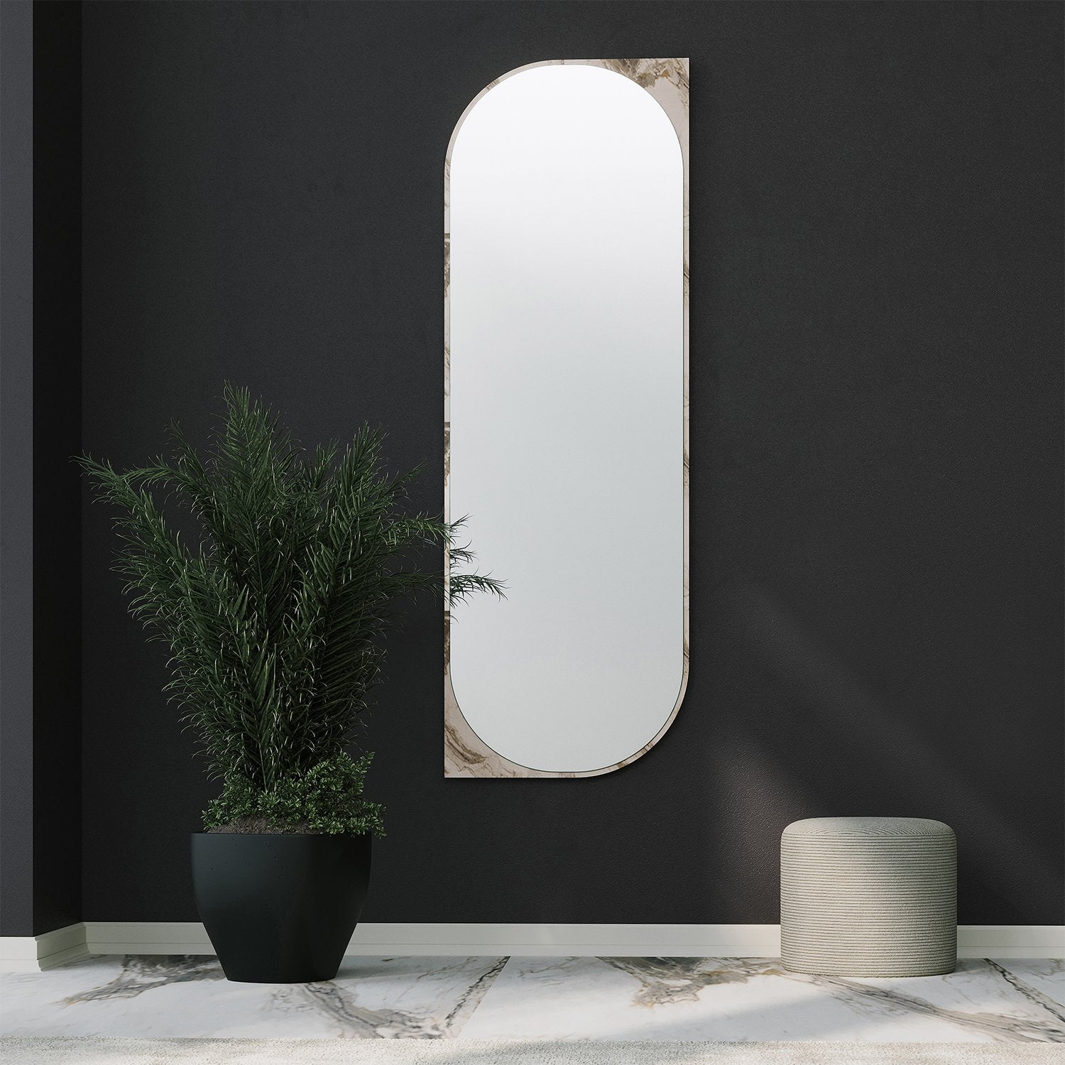 Espelho de parede elegante, cor mármore, 52 x 152 cm | 100% MDF, 18 mm de espessura | Design ecológico Flotal-E para decoração moderna