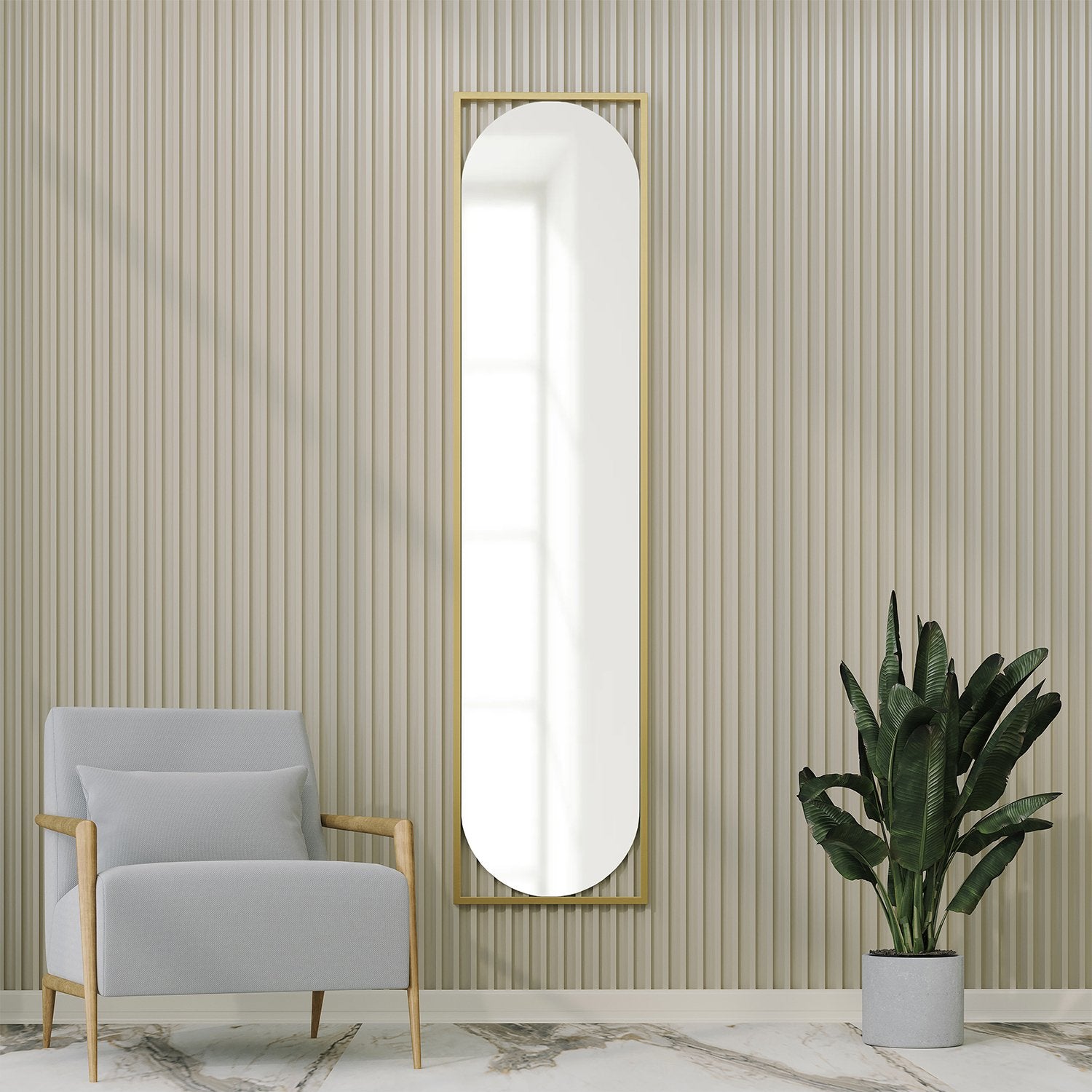 Espelho de parede dourado elegante, 40 cm x 167 cm | 100% MDF, 18 mm de espessura | Design ecológico Flotal-E, perfeito para decoração moderna