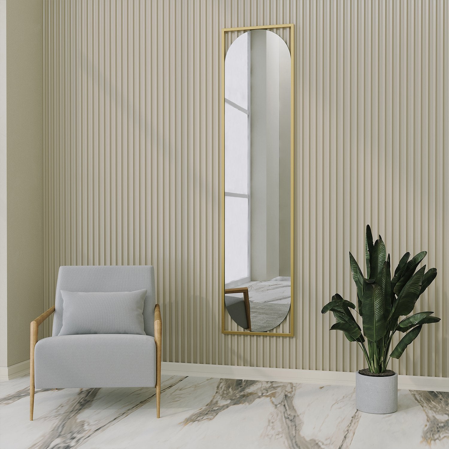 Espelho de parede dourado elegante, 40 cm x 167 cm | 100% MDF, 18 mm de espessura | Design ecológico Flotal-E, perfeito para decoração moderna