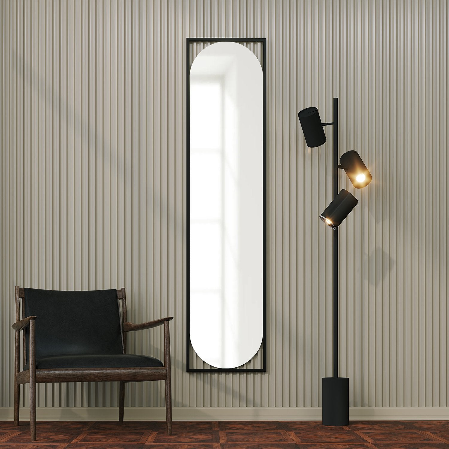 Espelho de parede elegante preto, 40 cm x 167 cm | 100% MDF, 18 mm de espessura | Design ecológico Flotal-E para decoração moderna