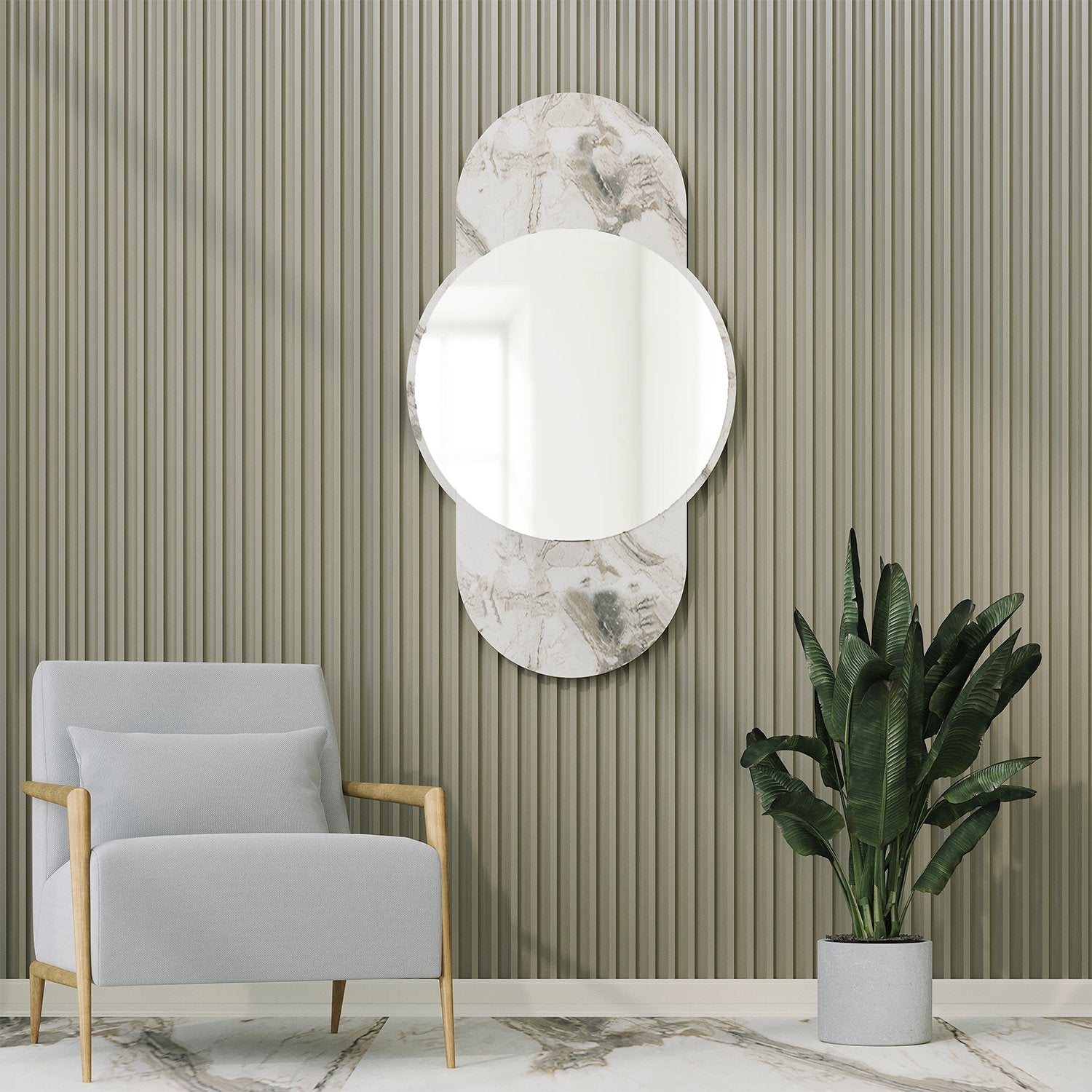 Espelho de parede elegante em mármore, 60 x 106 cm, 100% MDF, 18 mm de espessura, design ecológico Flotal-E | Perfeito para decoração moderna
