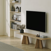 Suporte de TV em carvalho safira, 180 cm de largura, 40 cm de altura, 42 cm de profundidade | Painel de partículas 100% revestido em melamina, 18 mm de espessura | Elegante e funcional para salas de estar modernas