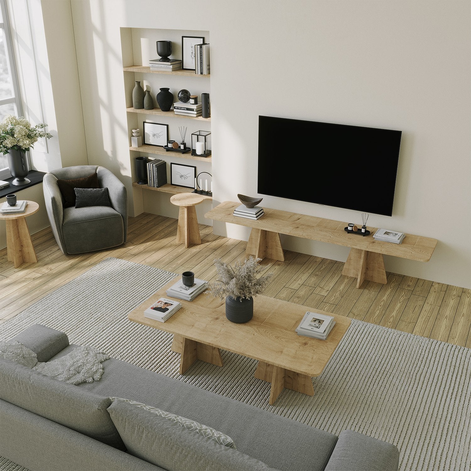 Suporte de TV em carvalho safira, 180 cm de largura, 40 cm de altura, 42 cm de profundidade | Painel de partículas 100% revestido em melamina, 18 mm de espessura | Elegante e funcional para salas de estar modernas