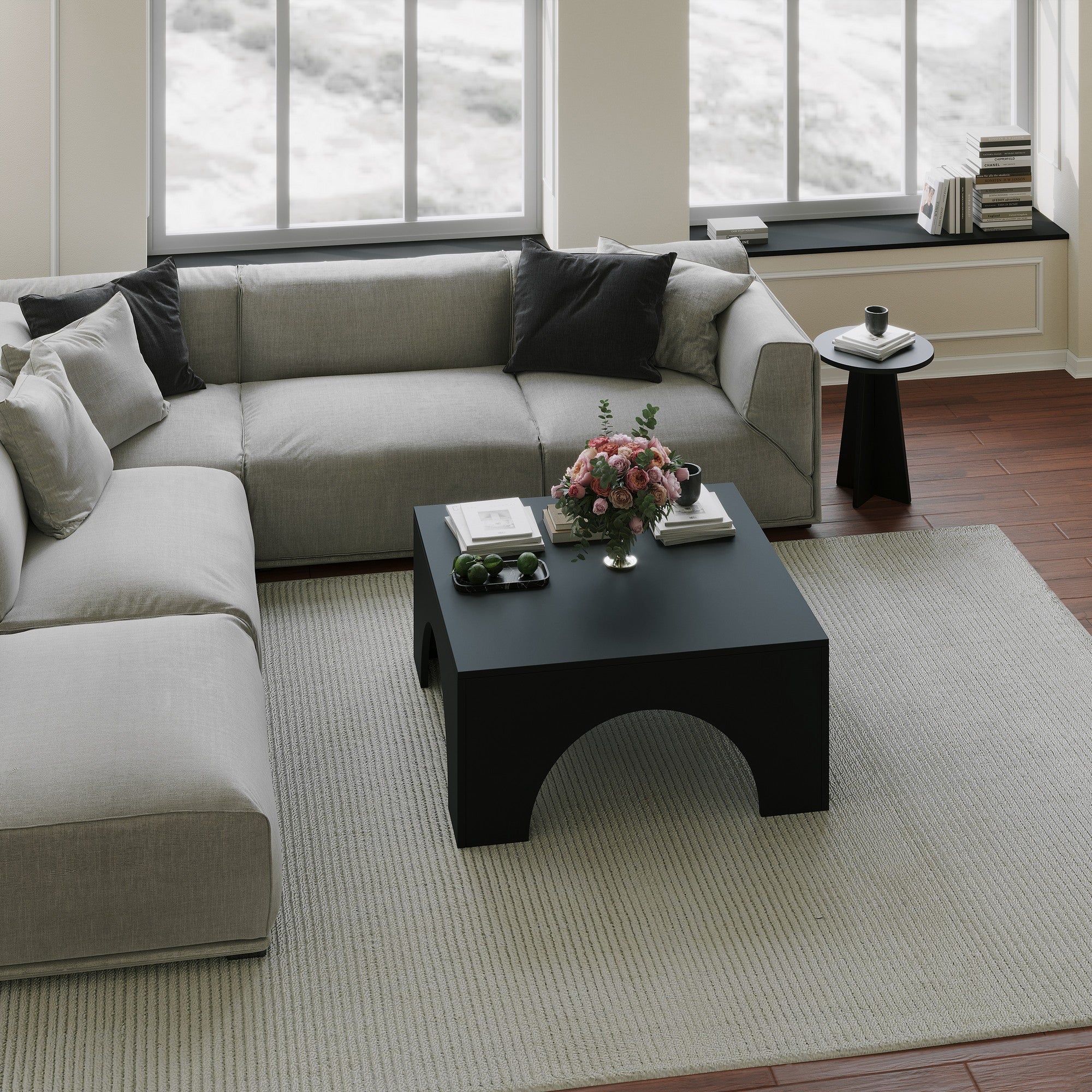 Mesa de Centro Preta Elegante, 80 x 80 x 37 cm | Painel de Partículas 100% Revestido em Melamina, 18 mm de Espessura | Design Moderno para Sala de Estar e Lounge
