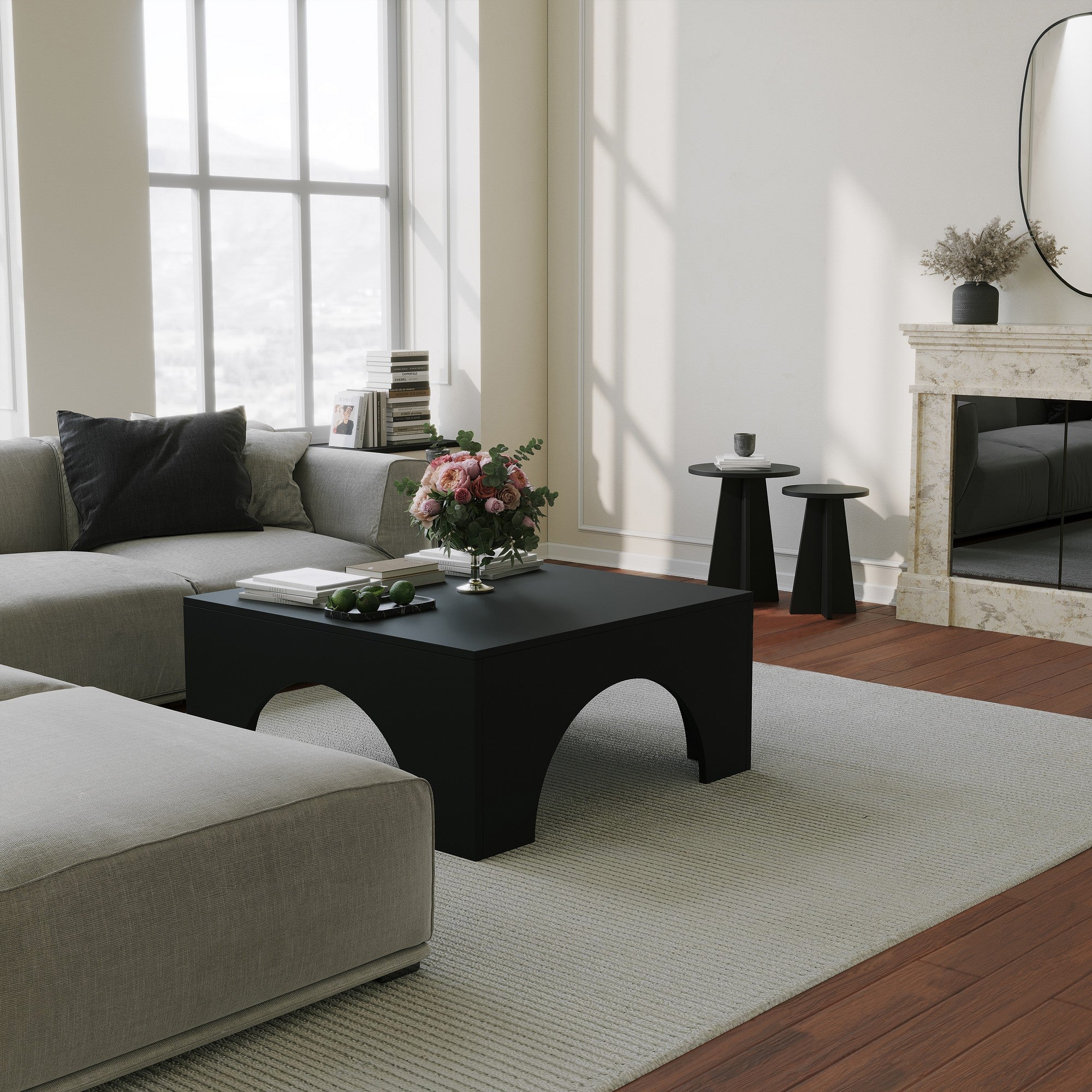 Mesa de Centro Preta Elegante, 80 x 80 x 37 cm | Painel de Partículas 100% Revestido em Melamina, 18 mm de Espessura | Design Moderno para Sala de Estar e Lounge