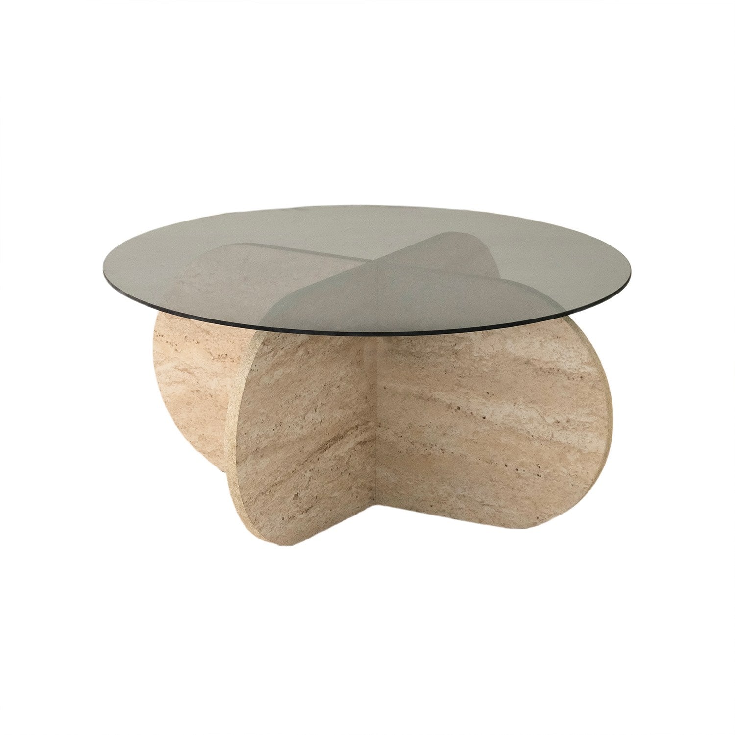 Mesa de Centro Elegante com Tampo 100% Vidro e Base Revestida em Melamina, 75 cm de Diâmetro, 35 cm de Altura | Cores Elegantes em Travertino e Fumê | Design Moderno em Mármore