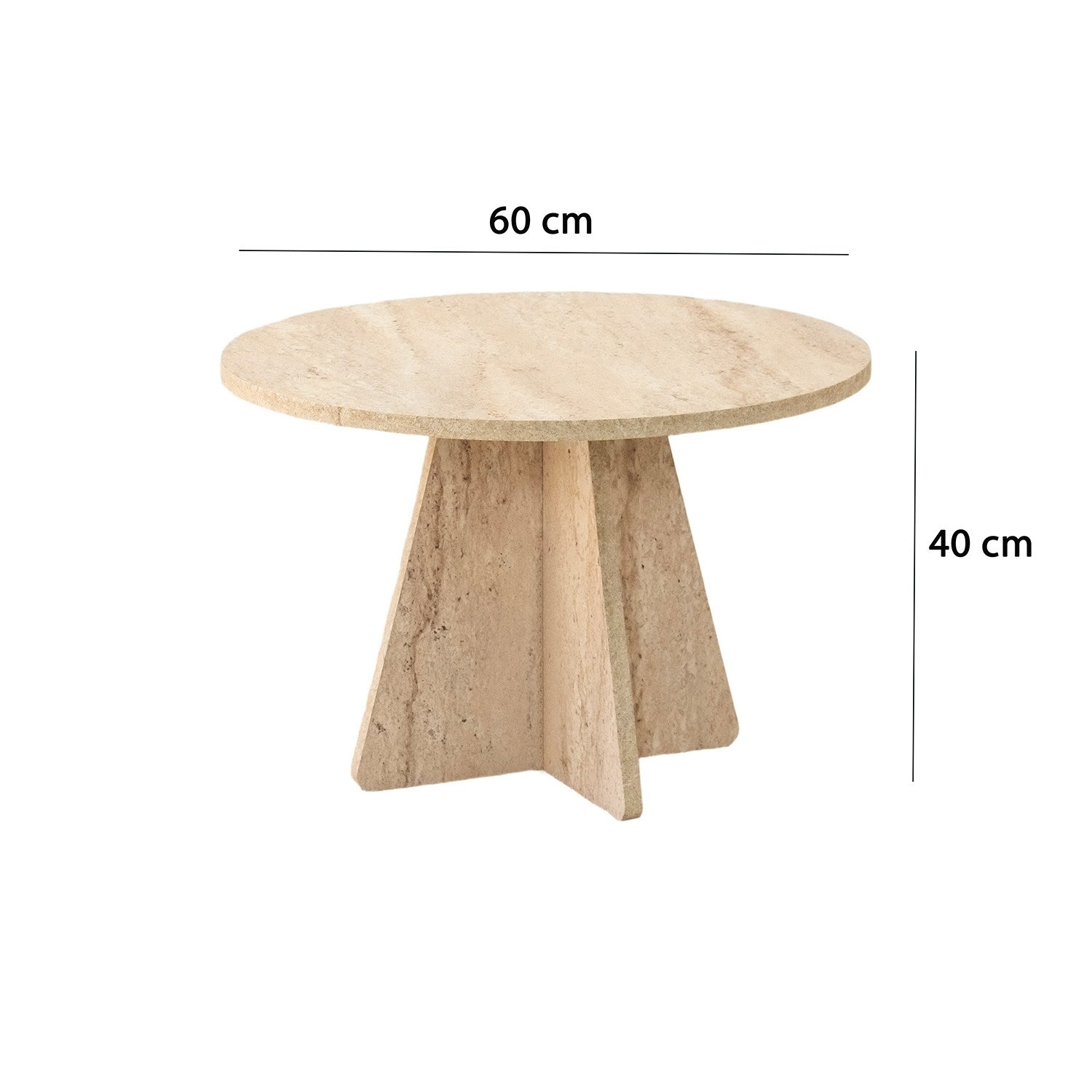 Mesa de Centro Elegante, Cor Travertino, 60 cm de Diâmetro x 40 cm de Altura | Painel de Partículas 100% Revestido em Melamina, 18 mm de Espessura | Design Elegante em Mármore para Espaços Modernos