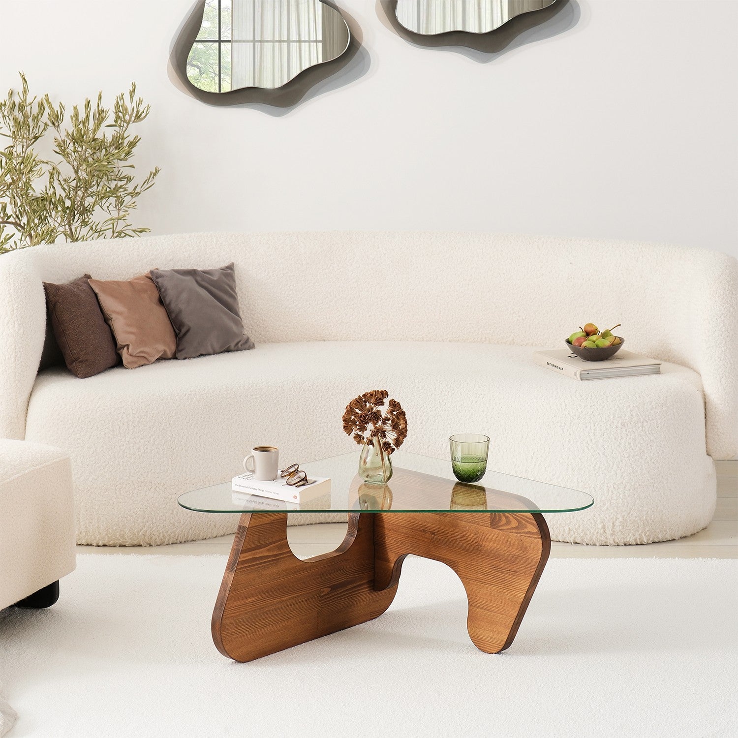 Mesa de Centro Chesnut, 86 cm x 66 cm x 36 cm | Tampo 100% em vidro temperado e estrutura em madeira de pinho maciço | Elegante e durável para espaços modernos