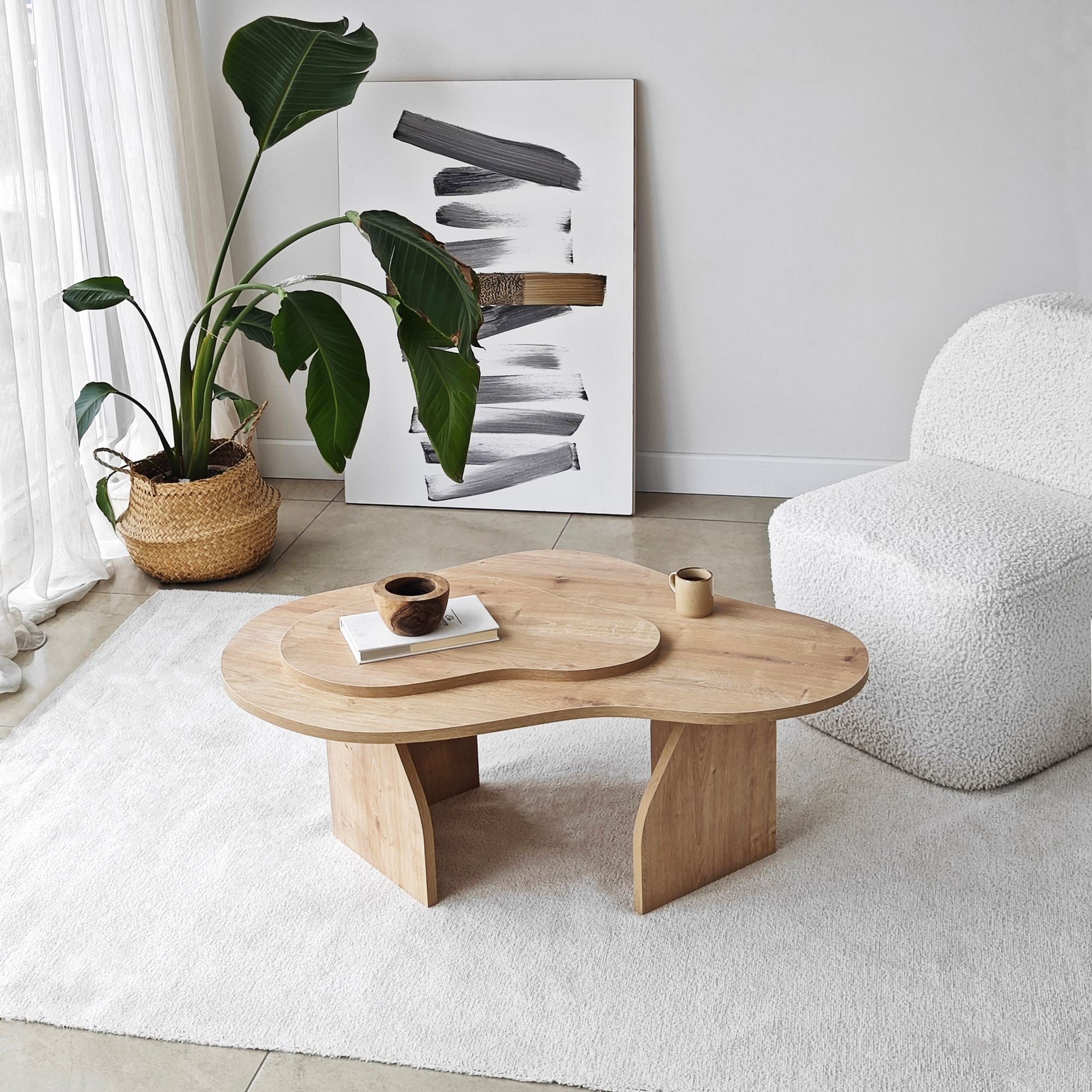 Mesa de Centro em Carvalho Safira, 105 x 35 x 65 cm | Painel de Partículas 100% Revestido em Melamina, 18 mm de Espessura | Elegante e Durável para Espaços Modernos