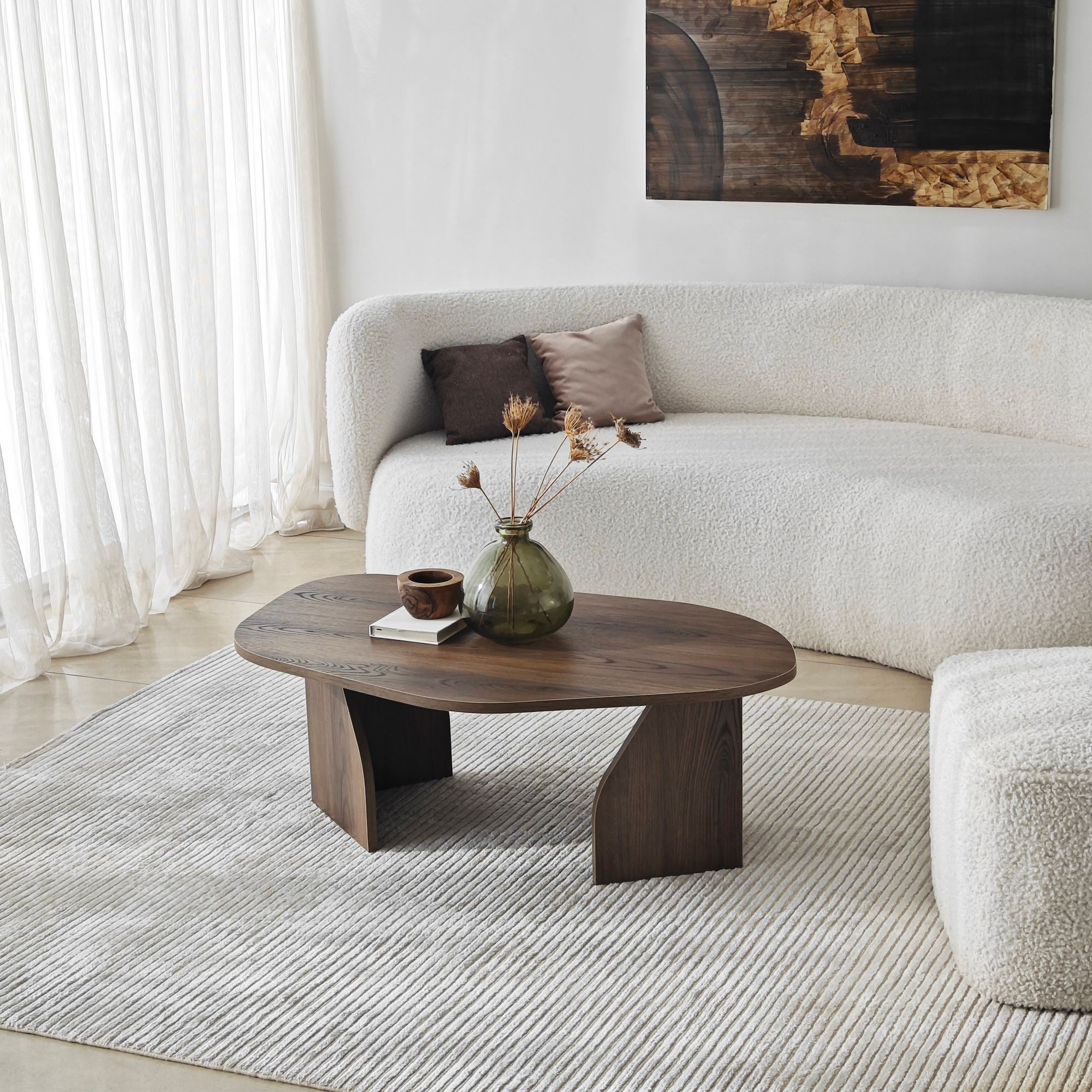 Mesa de Centro Elegante em Nogueira, 100 cm x 60 cm x 35 cm | Painel de Partículas 100% Revestido em Melamina, 18 mm de Espessura | Design Durável e Elegante para Espaços Modernos
