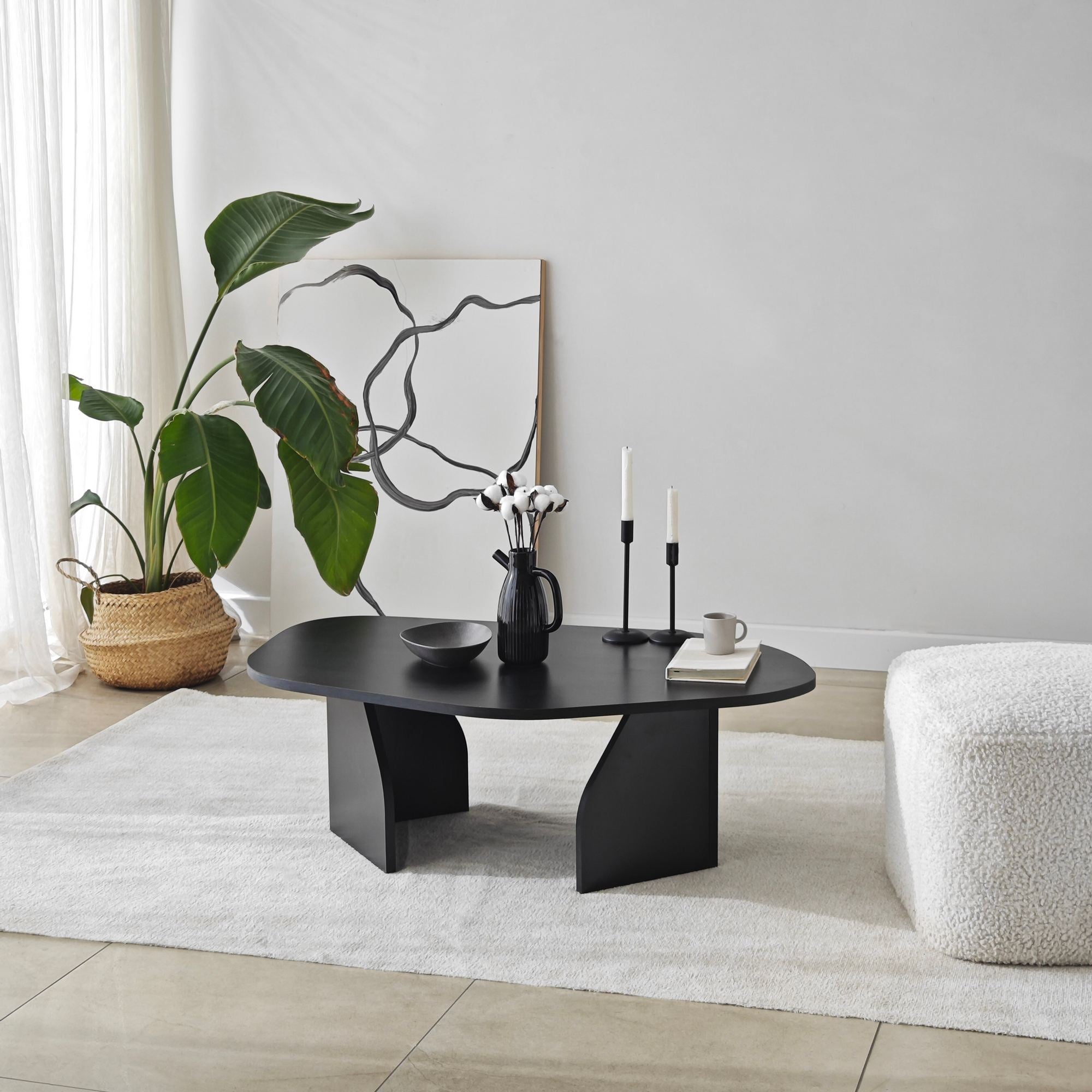 Mesa de Centro Preta Elegante, 100 cm x 60 cm x 35 cm | Painel de Partículas 100% Revestido em Melamina, 18 mm de Espessura | Design Durável e Moderno para Sala de Estar