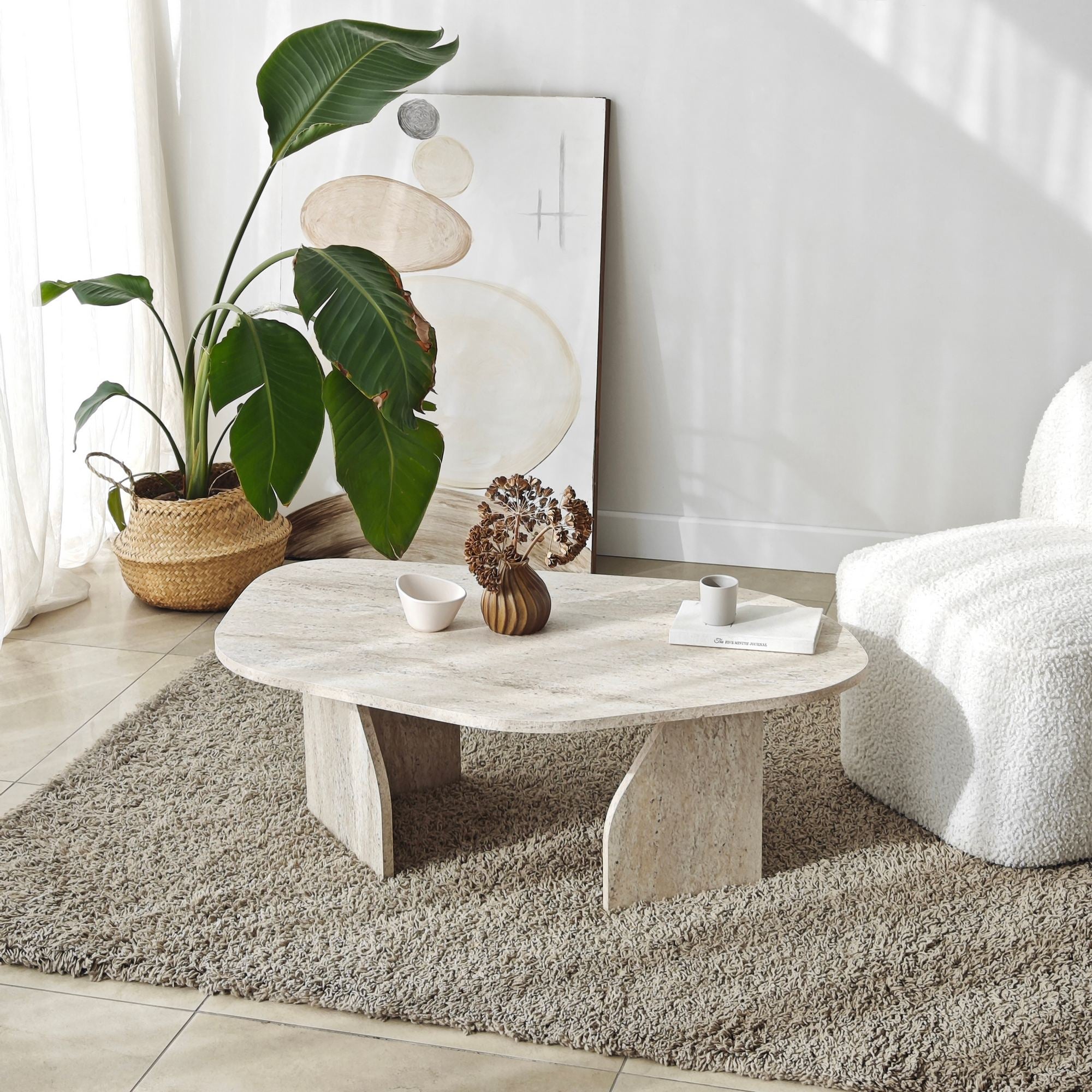 Mesa de Centro Elegante, Cor Travertino, 100 x 60 x 35 cm | Painel de Partículas 100% Revestido em Melamina, 18 mm de Espessura | Design Durável e Moderno para Sala de Estar