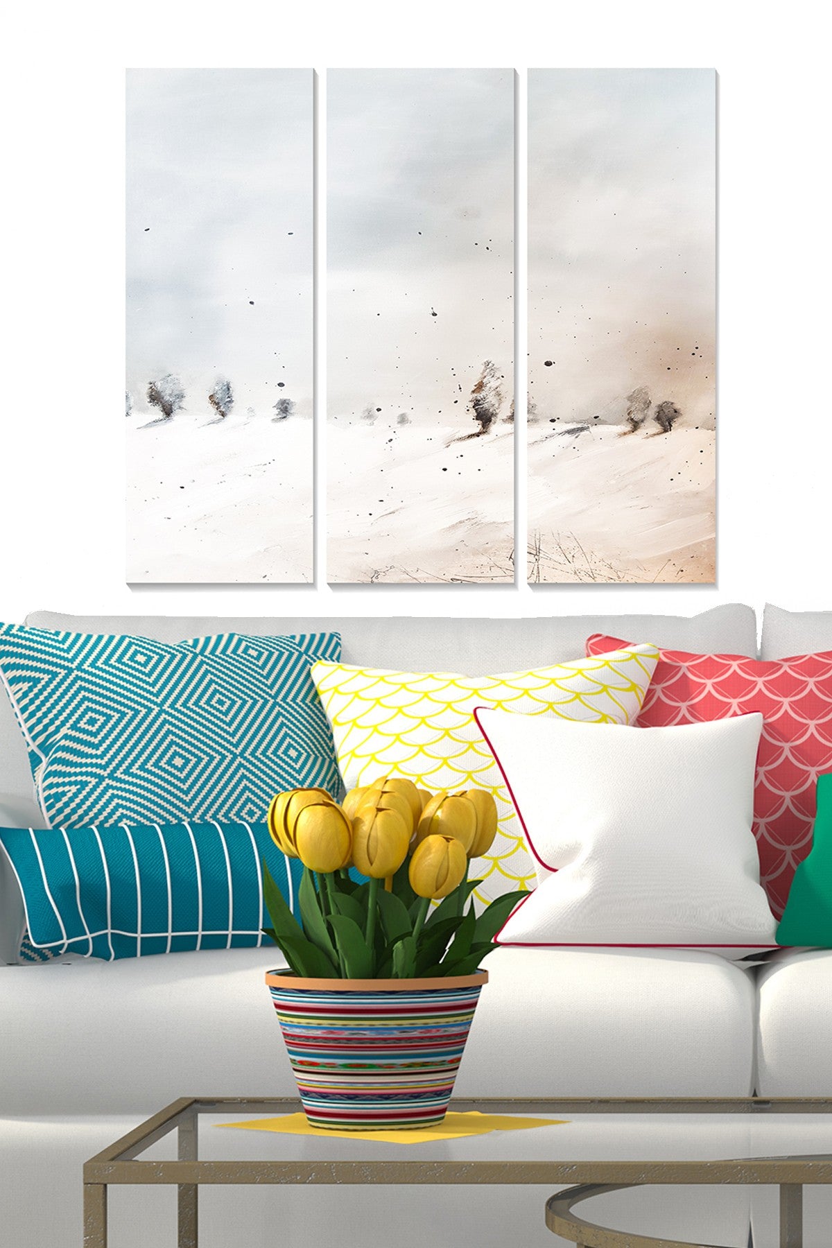 Conjunto de 3 Quadros Decorativos em MDF Multicolor 70x50 cm (20x50 cm cada) – Espessura 3 mm – MDF1050880217 | Ref. 553BNC1166