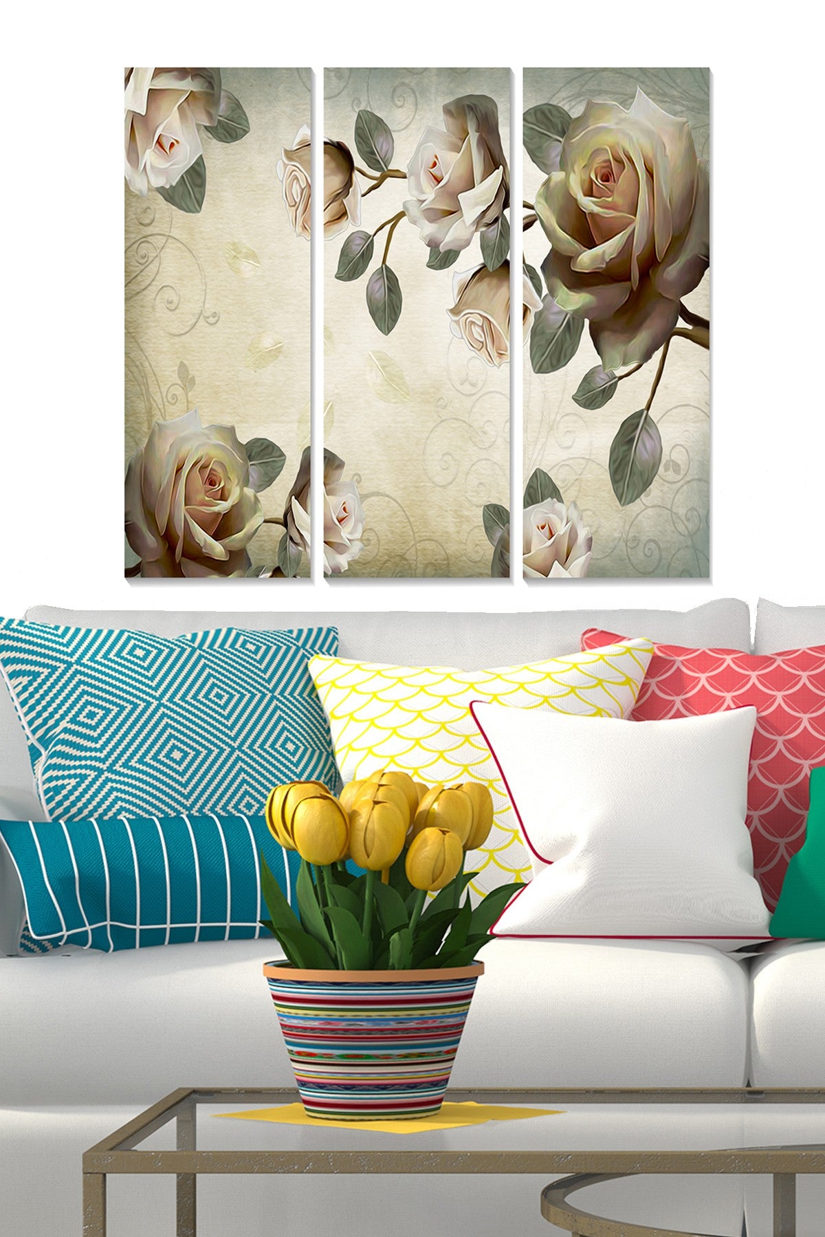 Quadro Decorativo em MDF Multicolor – Conjunto de 3 Peças (20x50 cm cada, total 70x50 cm), 3 mm de espessura – Ref. MDF1074632345