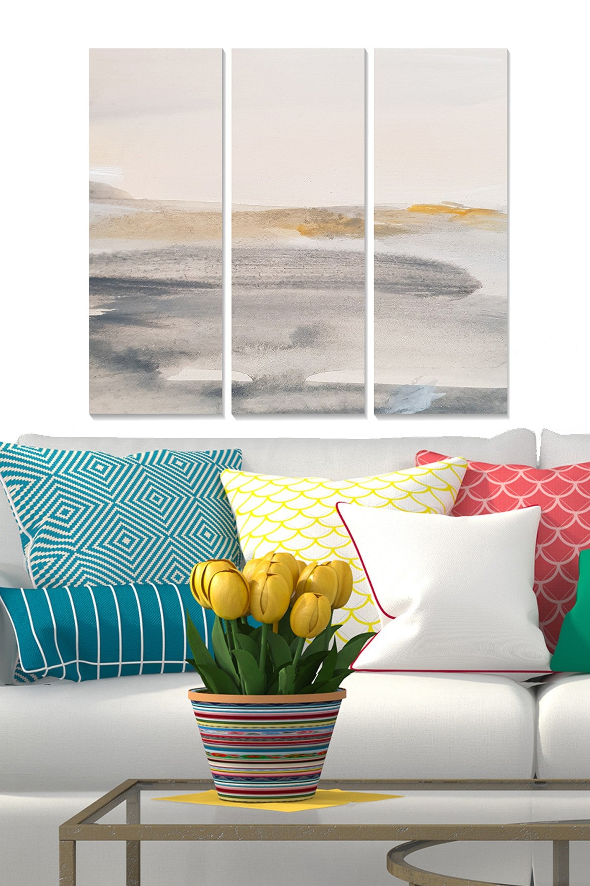 Quadro Decorativo em MDF 3 mm (3 Peças) - Multicor - 20 x 50 cm cada (Total 70 x 50 cm)