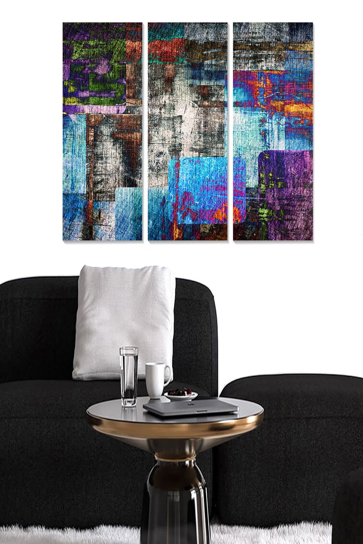 Conjunto de 3 Quadros Decorativos em MDF, Multicolor – 70 x 50 cm (total), 3 mm de espessura