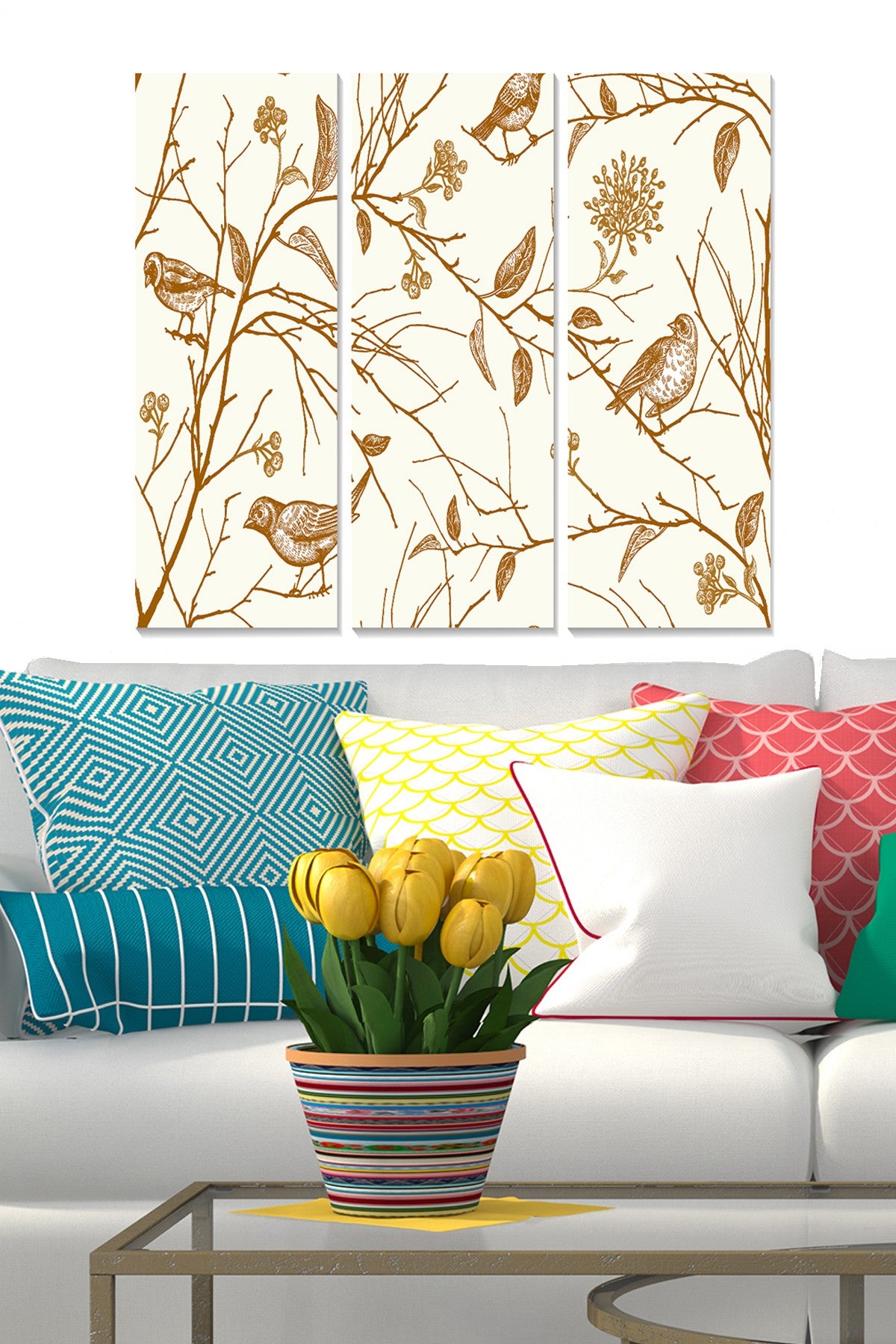 Tríptico Decorativo em MDF Multicolor – 70x50 cm (3x 20x50 cm), Espessura 3 mm