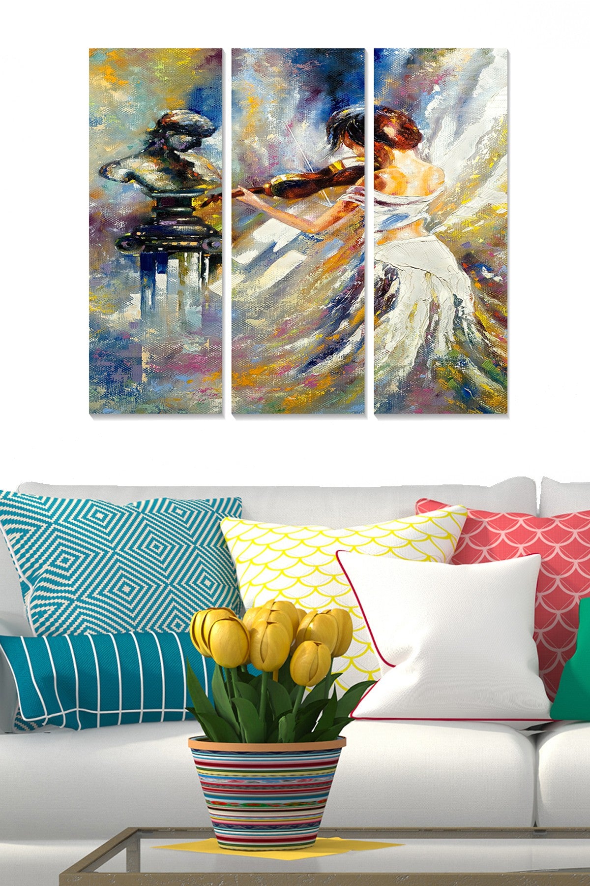 Tríptico Decorativo em MDF Multicolor – 3 Peças (20x50 cm cada), Total 70x50 cm, Espessura 3 mm