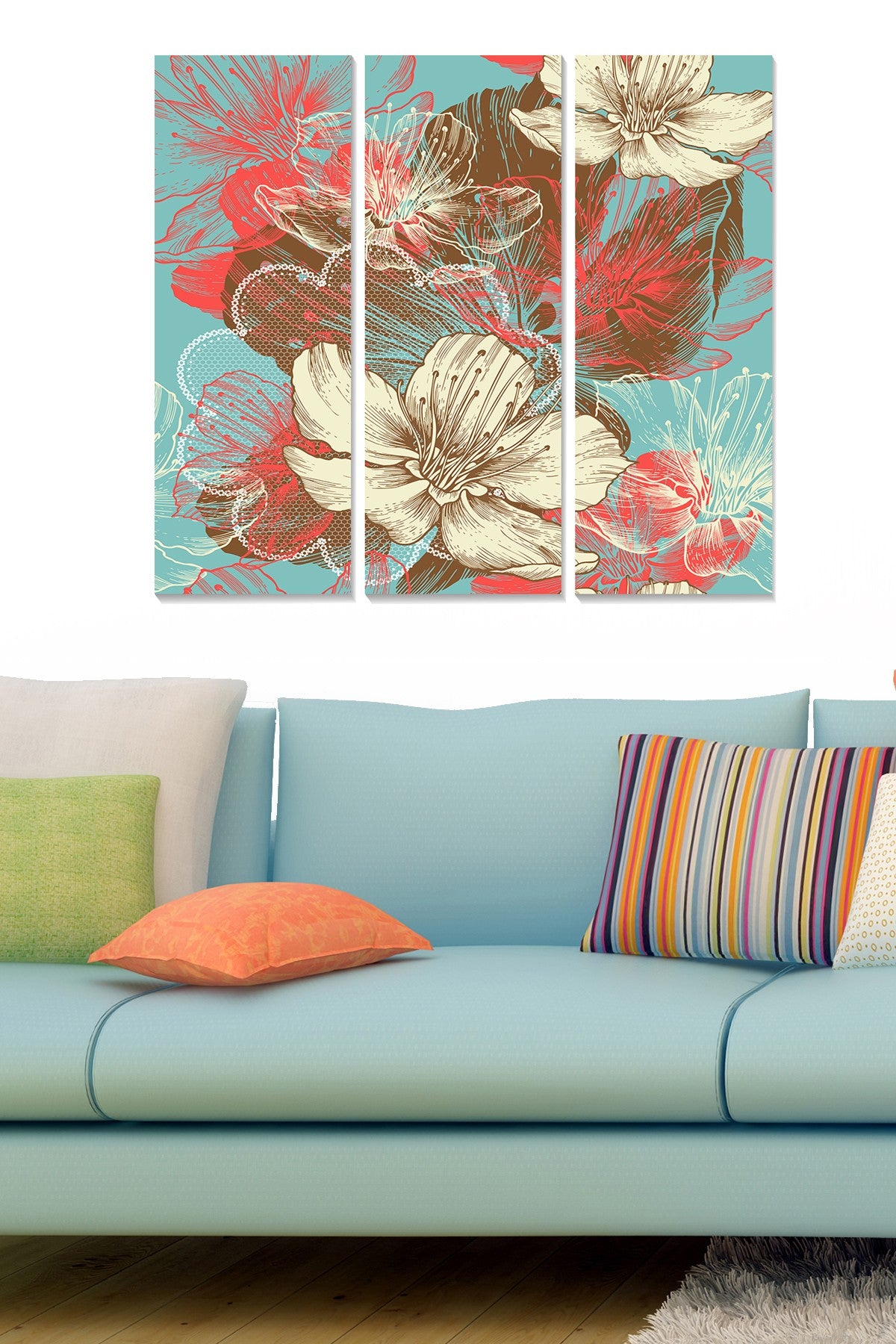 Quadro Decorativo em MDF Multicolor (3 Peças) – 20x50 cm cada, Total 70x50 cm, Espessura 3 mm