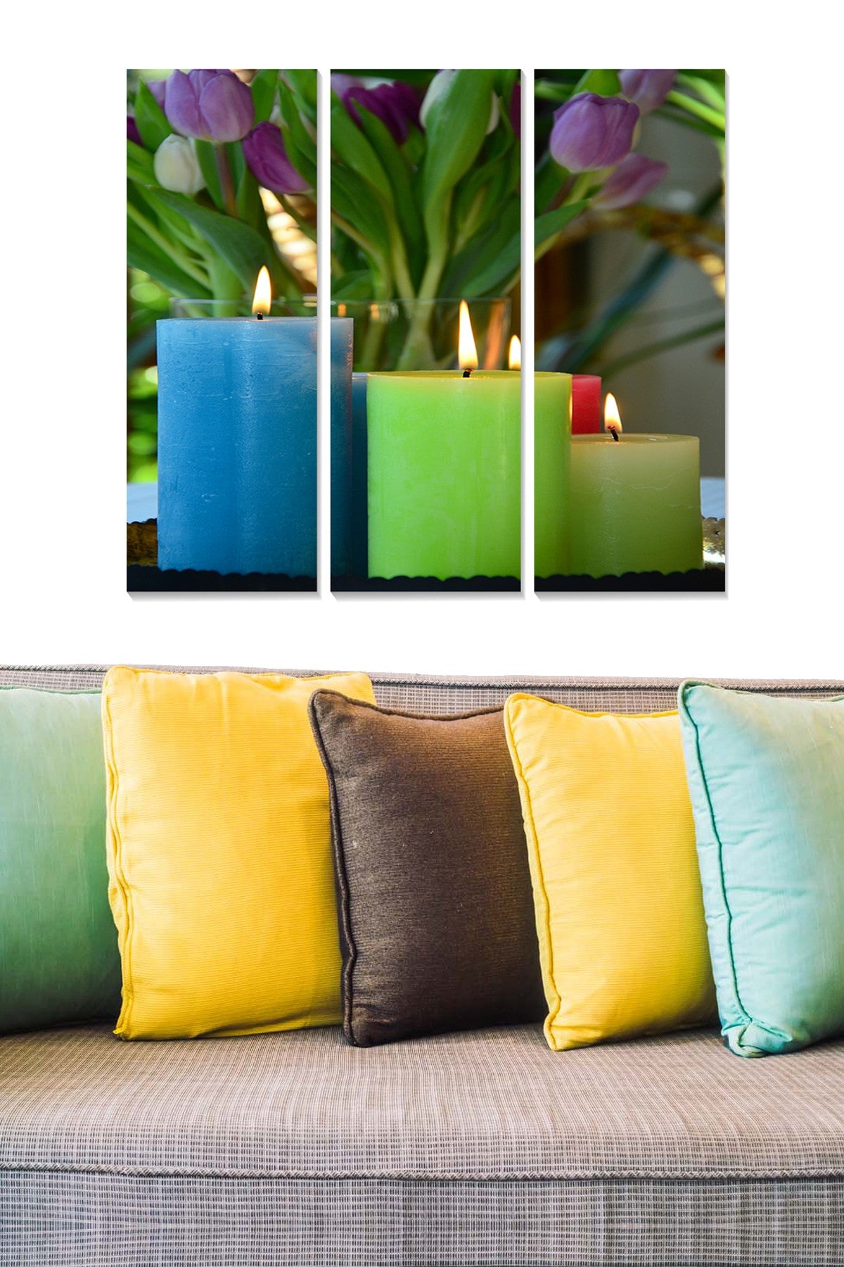 Quadro decorativo em MDF multicolor (3 peças) – 70 x 50 cm total, 3 mm espessura, 1 kg