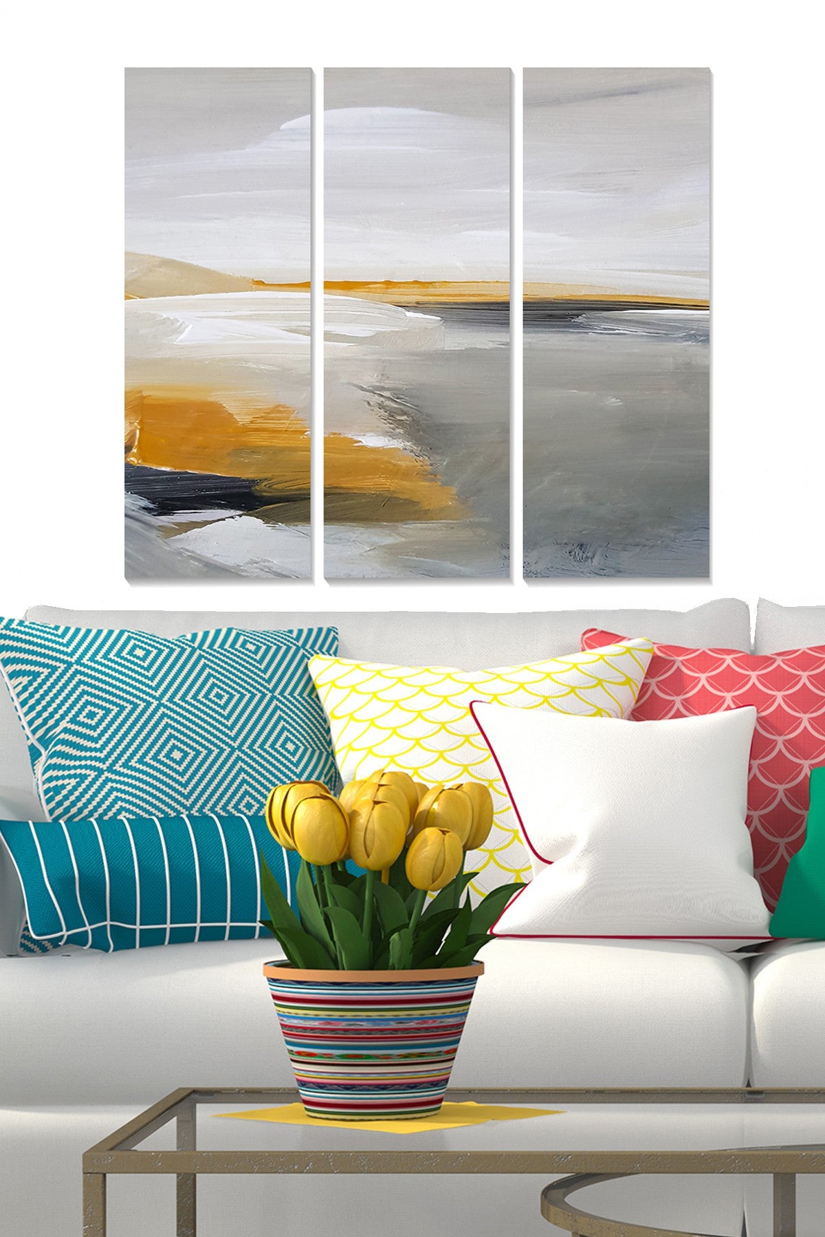 Conjunto de Quadros Decorativos em MDF Multicolor (3 Peças) – Total 70 x 50 cm, Espessura 3 mm