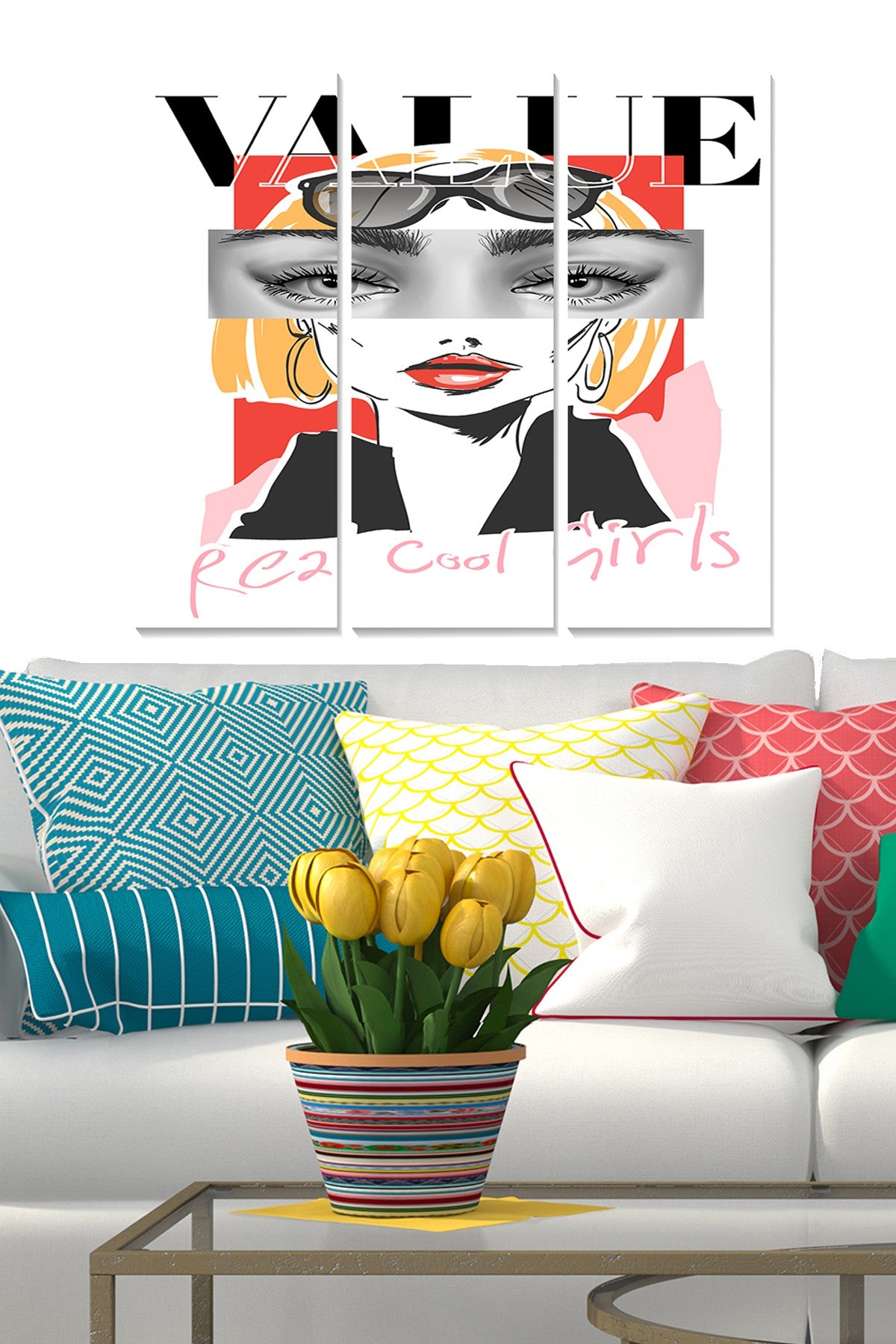 Quadro Decorativo em MDF Multicolor (3 Peças) – 70 x 50 cm, 100% MDF 3 mm