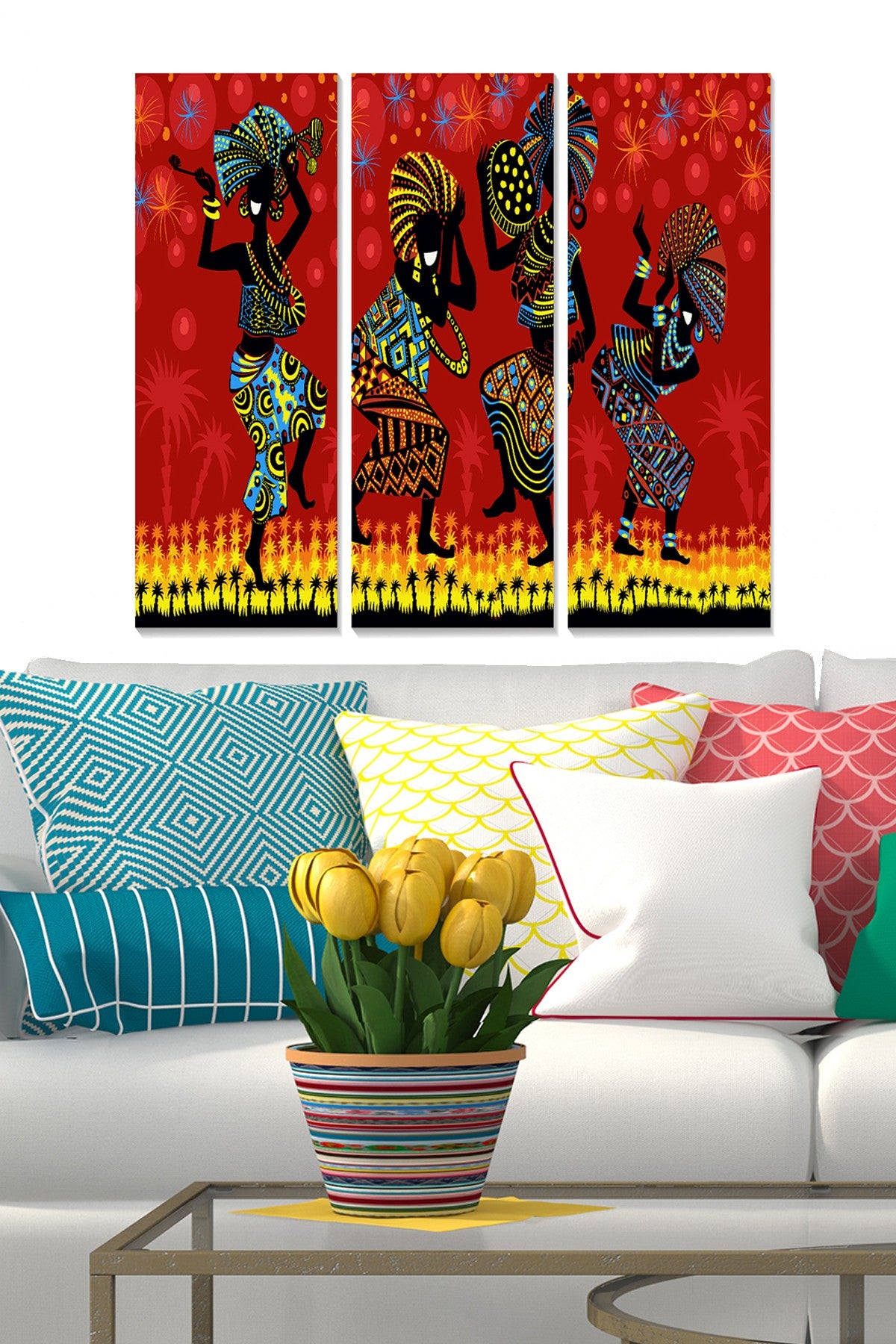 Quadro Decorativo em MDF Multicolor – Conjunto de 3 Peças (20x50 cm cada, 70x50 cm total), Espessura 3 mm