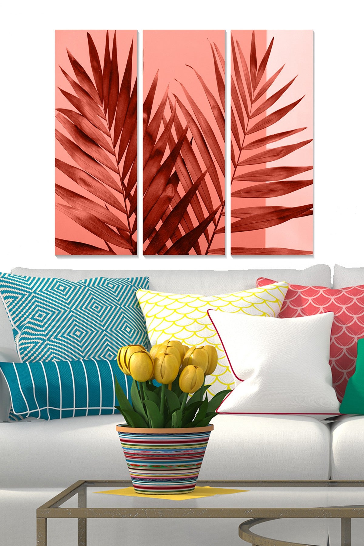 Quadro Decorativo em MDF Multicolor – Conjunto 3 Peças 20x50 cm (cada), Total 70x50 cm, Espessura 3 mm – MDF1266912016