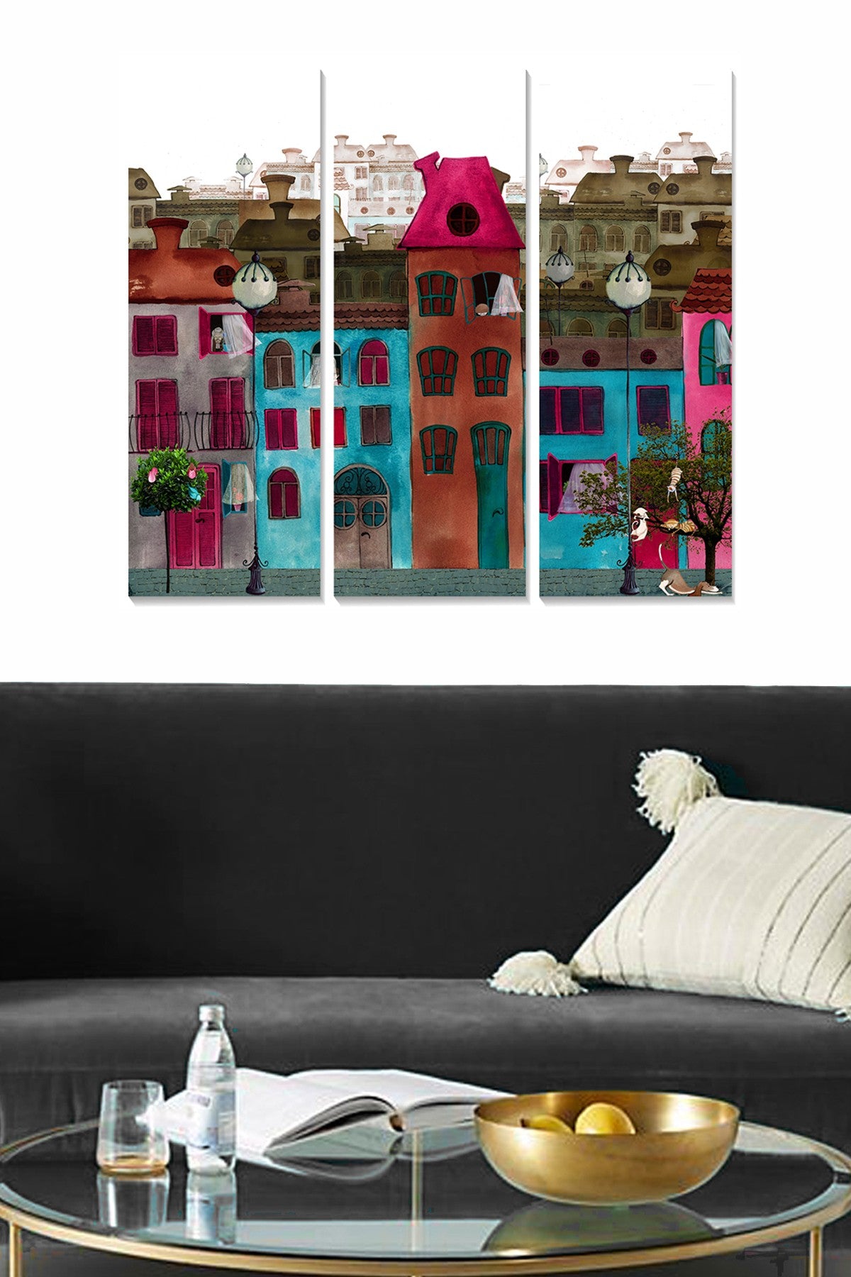 Quadro Decorativo em MDF Multicolor, 3 Peças (20x50 cm cada | Total 70x50 cm) – MDF128063447