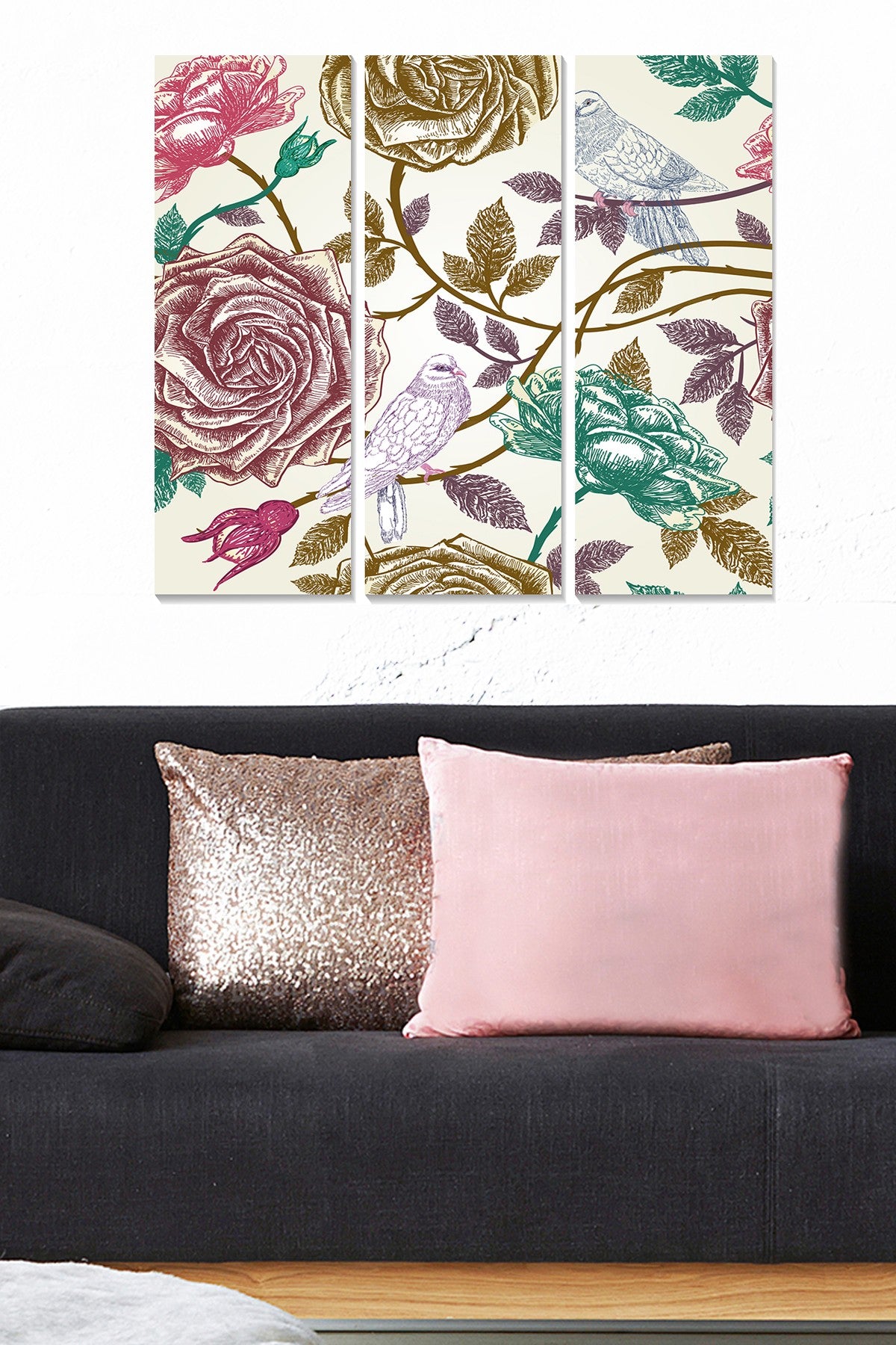 Tríptico Decorativo em MDF, Multicolor, 3 Peças, 20x50 cm (cada), Total 70x50 cm, Espessura 3 mm