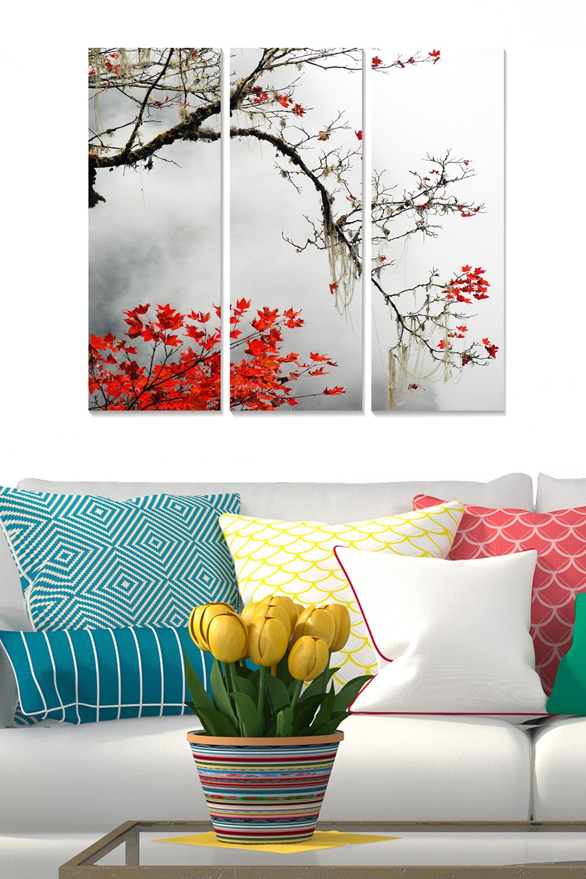 Quadro Decorativo em MDF Multicolor, 3 Peças (20x50 cm cada) – Tamanho Total 70x50 cm