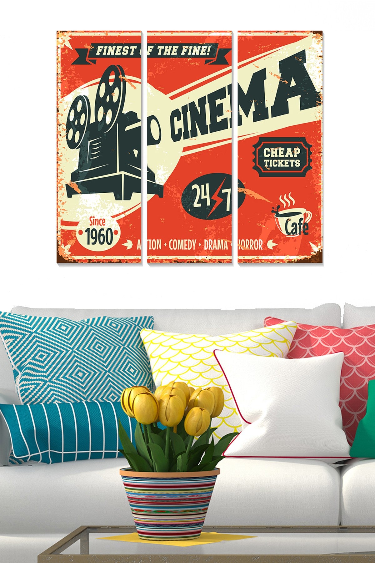 Quadro Decorativo Multicolor em MDF 100% (Conjunto de 3) – 20x50 cm cada, total 70x50 cm