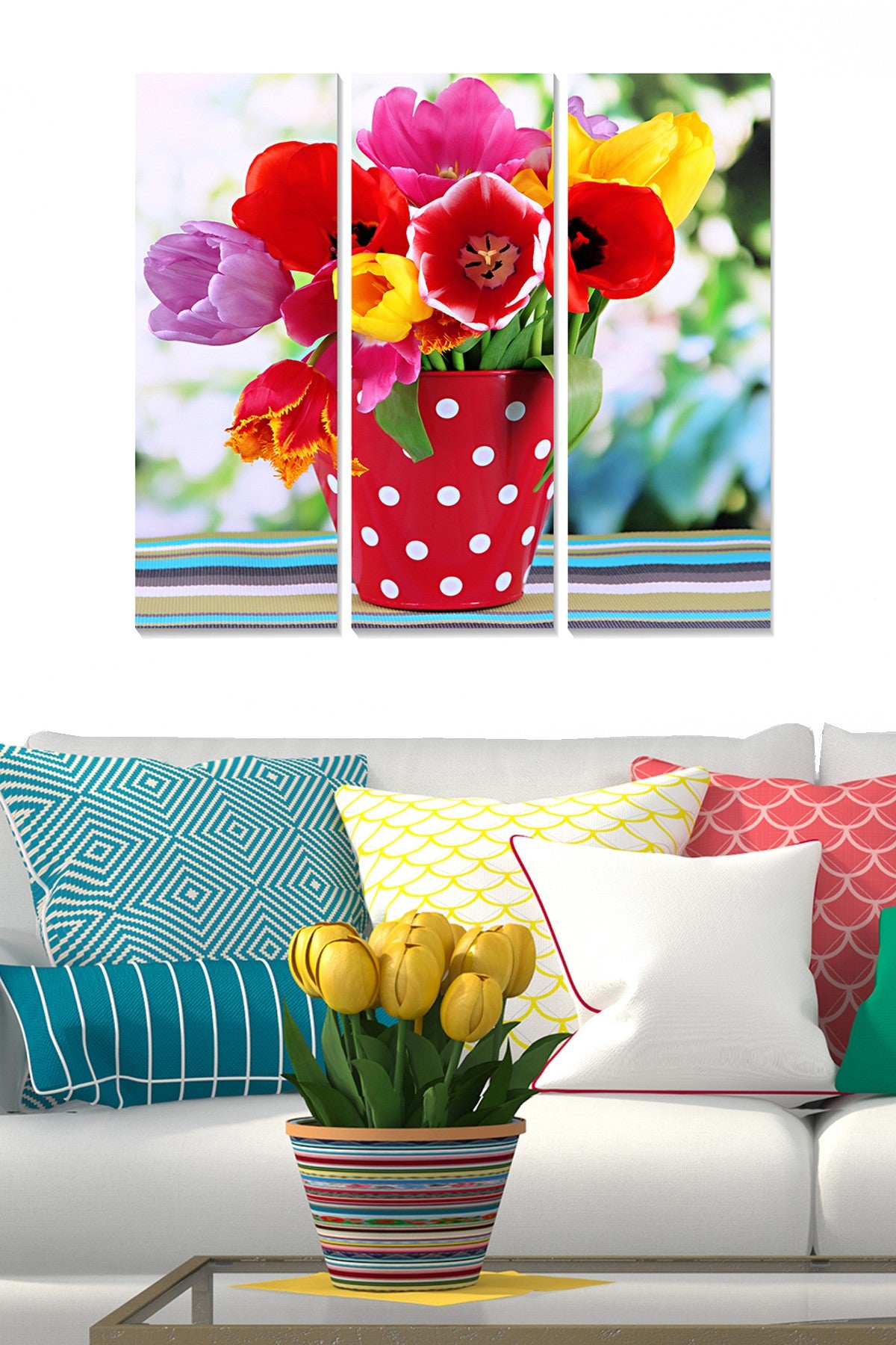 Quadro Decorativo em MDF Multicolor — Conjunto de 3 Peças (20x50 cm cada) | Tamanho Total 70x50 cm | 100% MDF, 3 mm