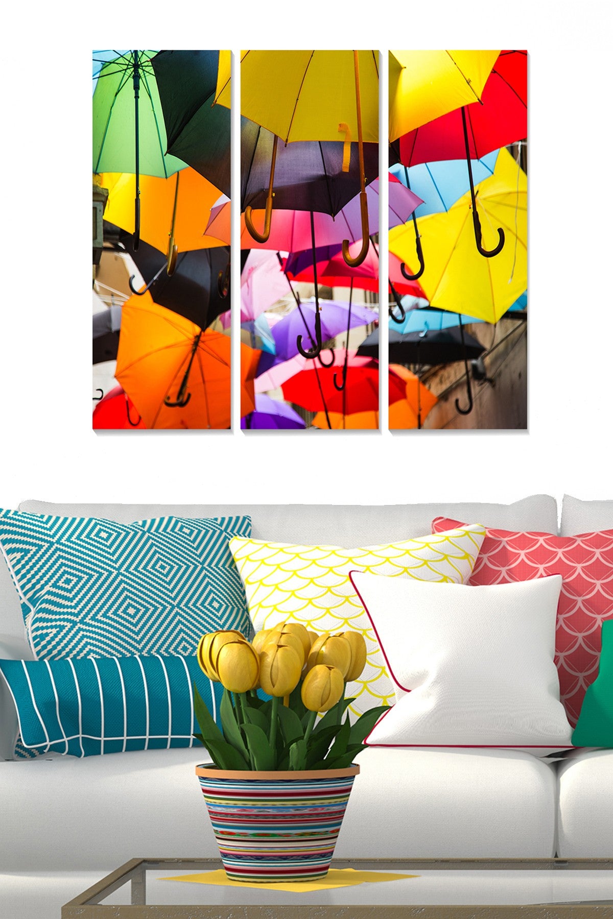 Quadro Decorativo em MDF Multicolor – Conjunto de 3 Peças, Total 70x50 cm, Esp. 3 mm