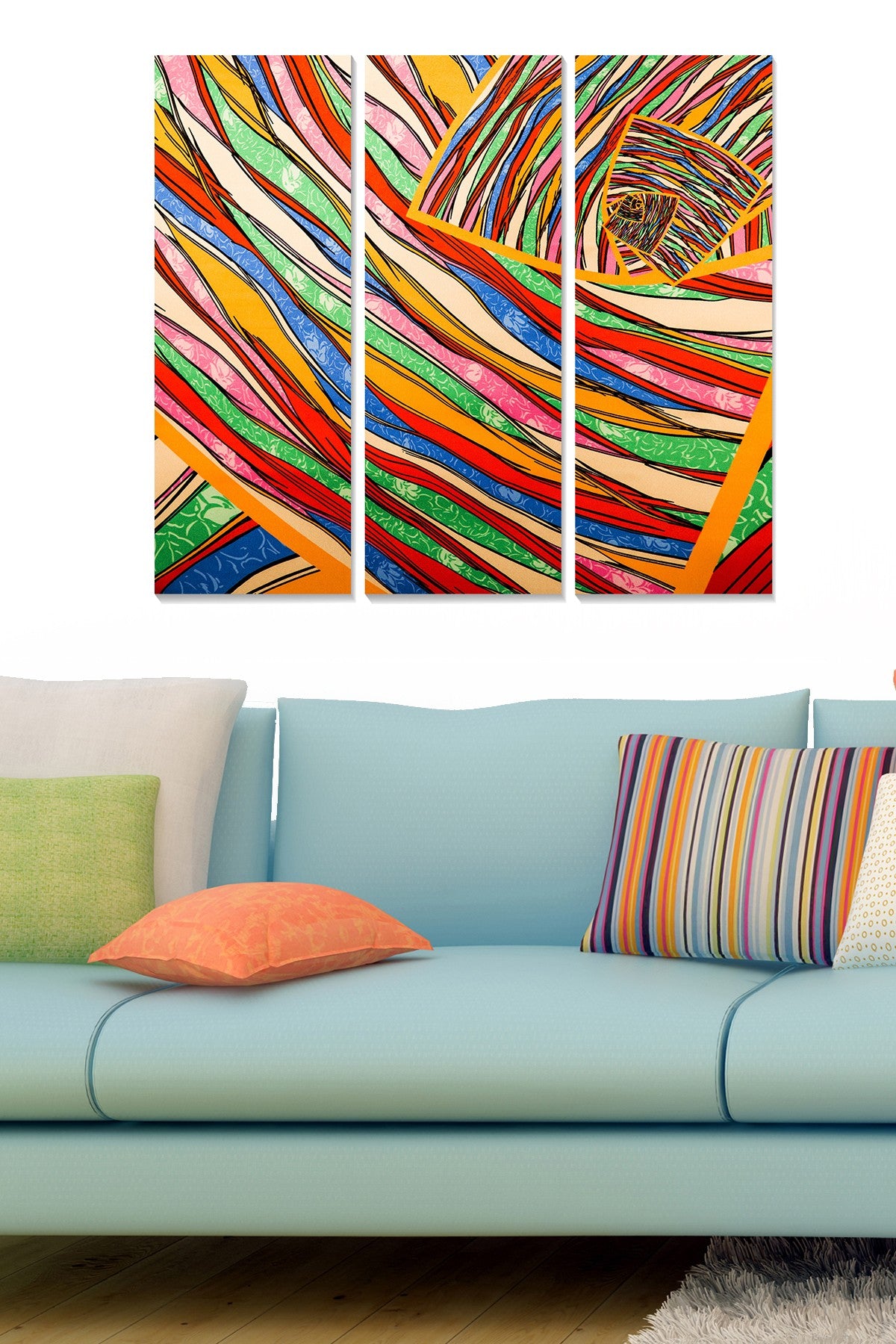 Quadro Decorativo em MDF (3 Peças), Multicolor, 20 x 50 cm cada, Tamanho Total 70 x 50 cm, Espessura 3 mm