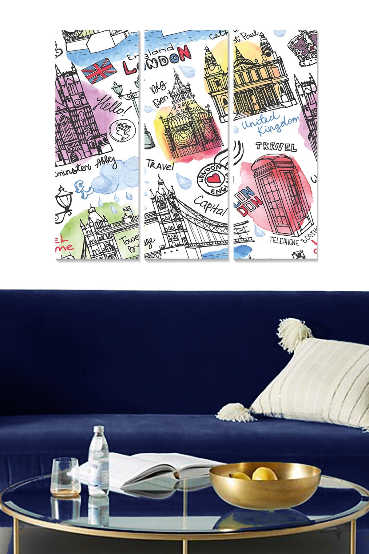 Conjunto de Quadros Decorativos em MDF (3 Peças) Multicolor – 70x50 cm (Total), MDF 3 mm