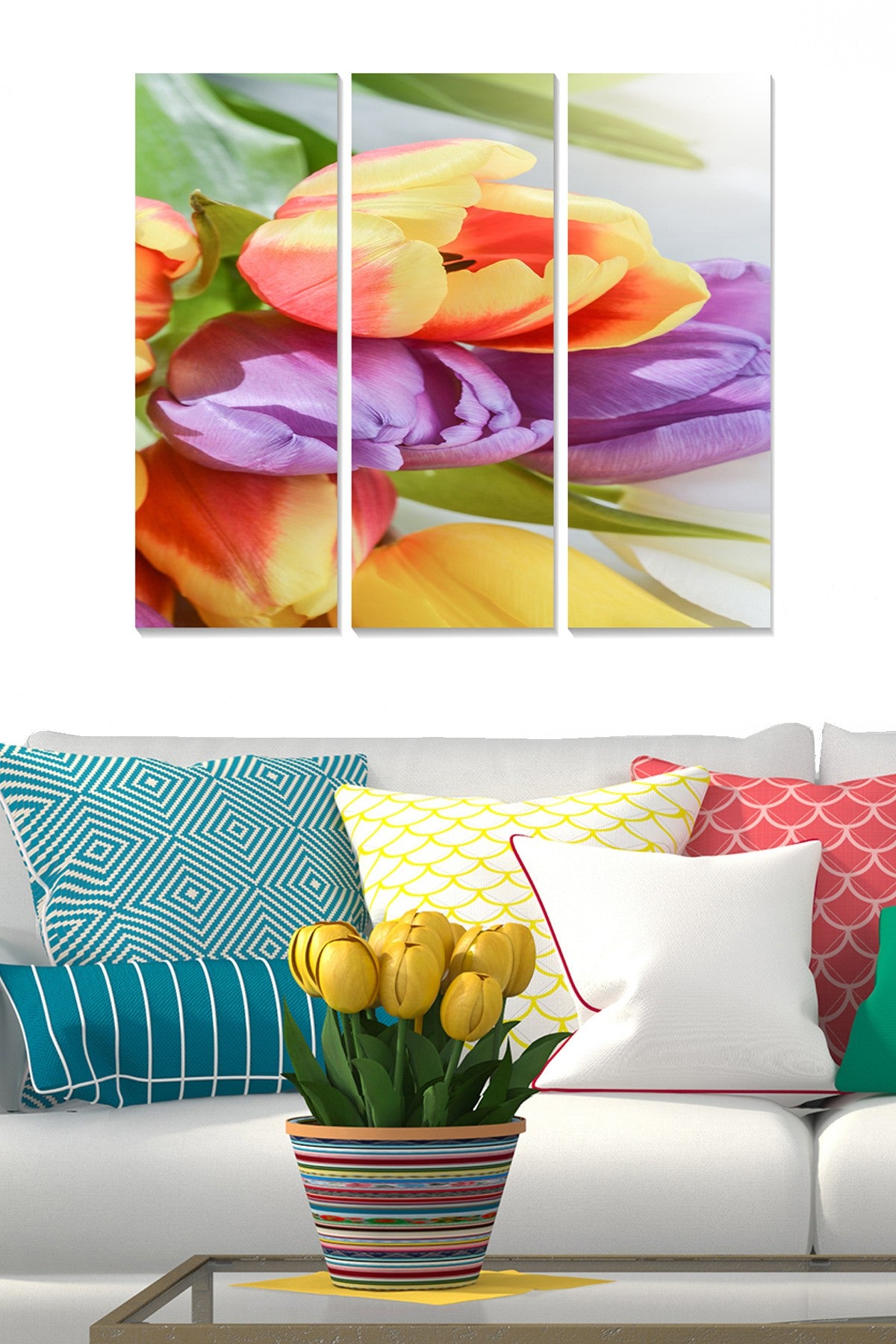 Quadro Decorativo em MDF Multicolor – Conjunto de 3 Peças (20 x 50 cm cada) | Tamanho Total 70 x 50 cm | MDF 3 mm