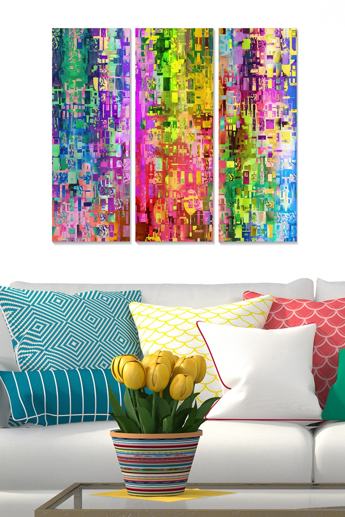 Quadro Decorativo em MDF Multicolor – Conjunto de 3 Peças, 70x50 cm (MDF3286027)